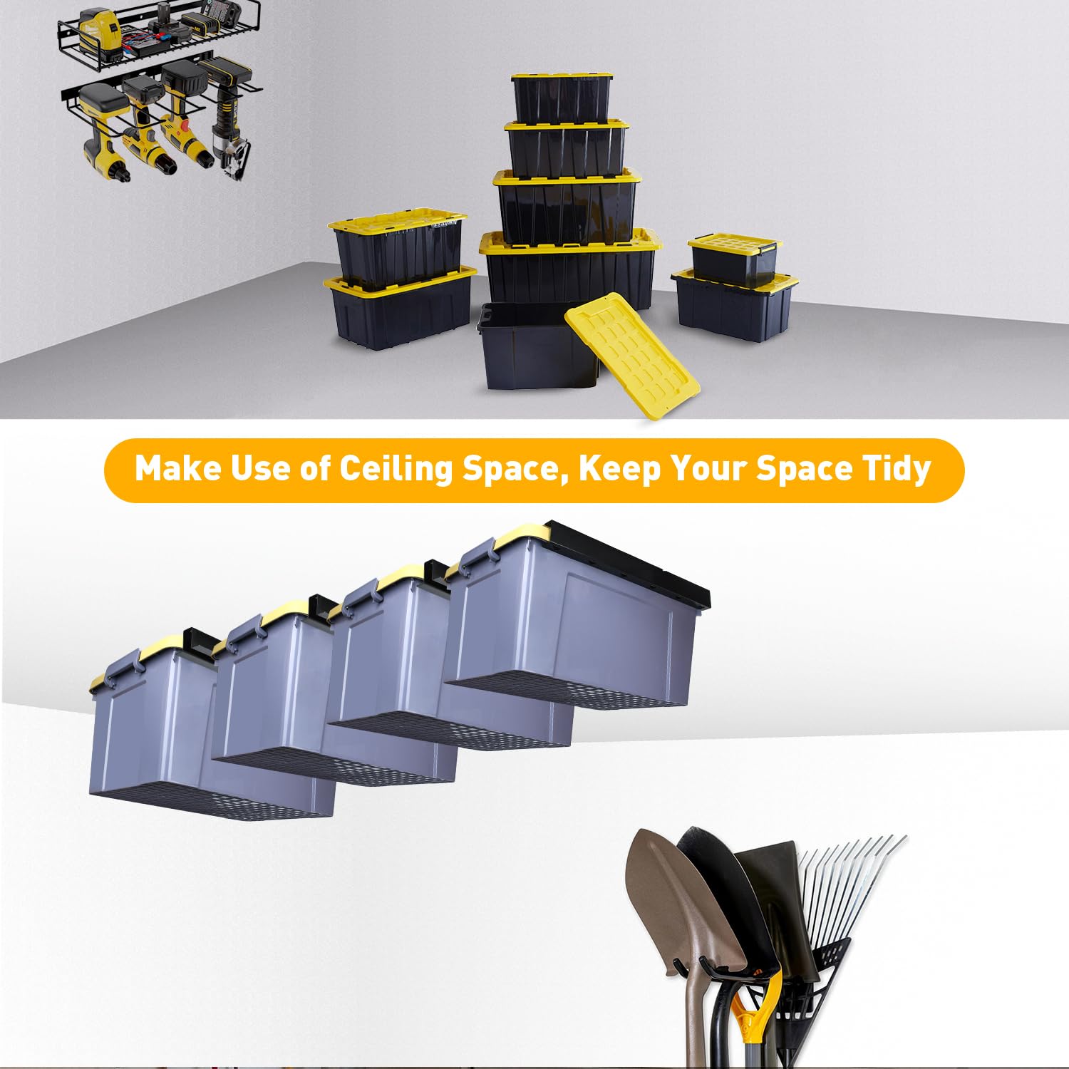 Snapklik.com : TOPOWN Garage Ceiling Bin Storage Rack, Heavy Duty Tote ...