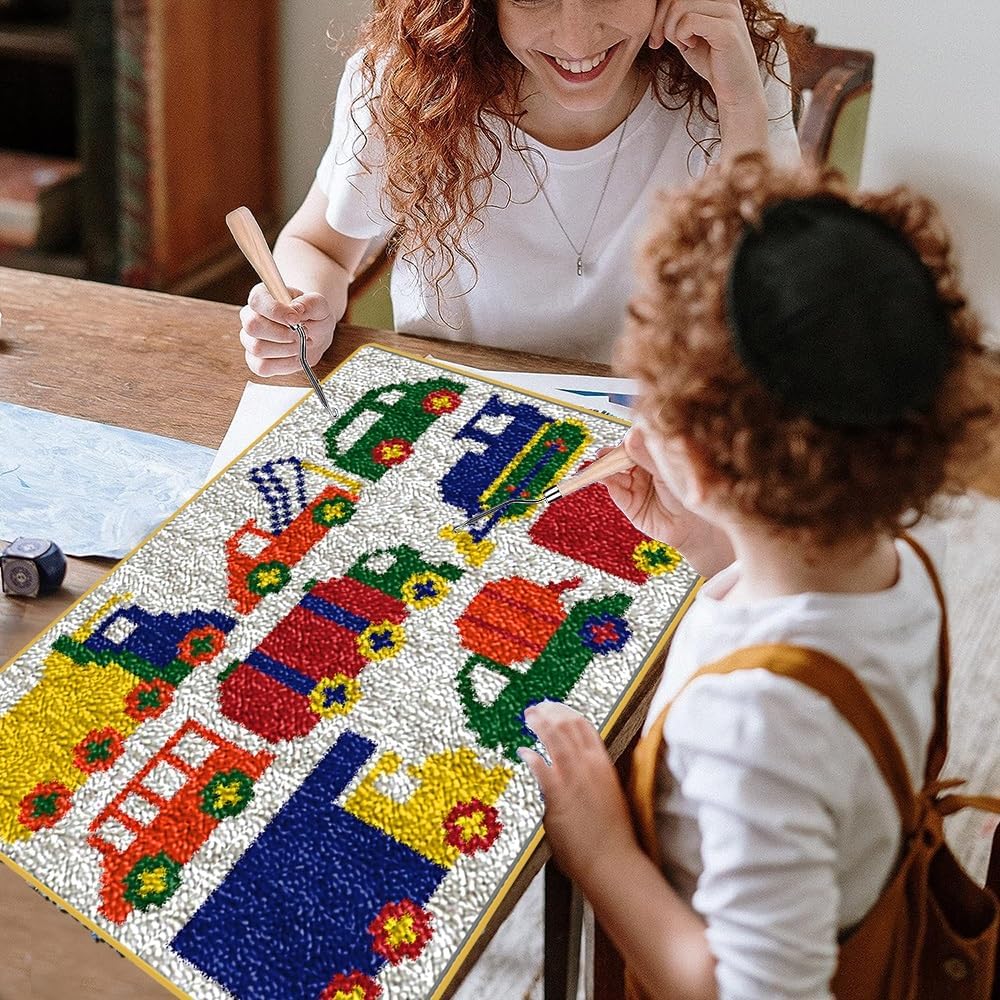 JILIP DIY Latch Hook Kits, Construction Truck Printed Canvas Embroidery Tapestry Kits, for Art Craft Throw Rug Cross Stitch Sofa Seat Cushion Crocheting Kits (Size : 52 * 38CM/20 * 15")