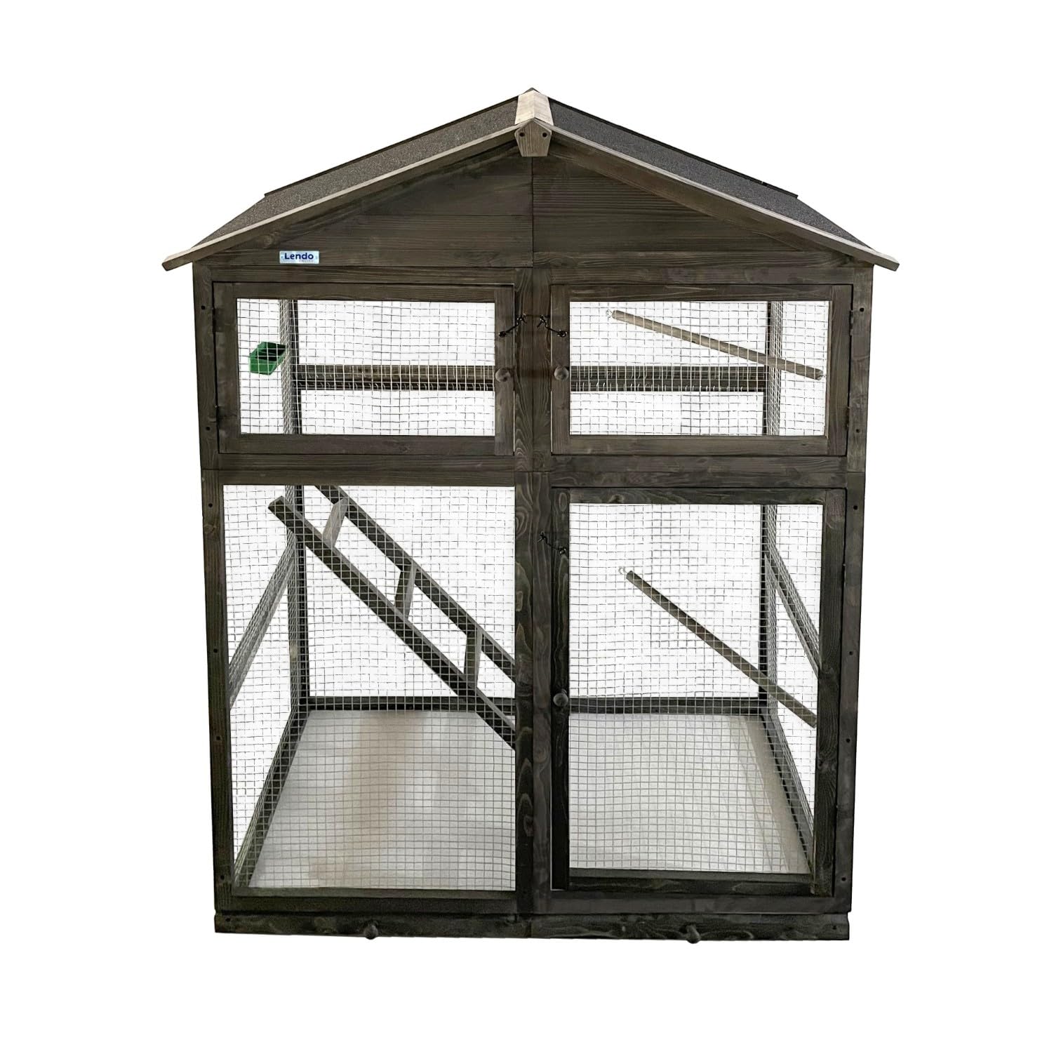 Volière Extérieure en Bois Traité pour Oiseaux – Cage à Oiseaux avec Toit Bitumé, Mangeoire, Perchoirs et Tiroir Amovible – Volière pour Perruches, Canaris –115x58x164 cm (Gris)