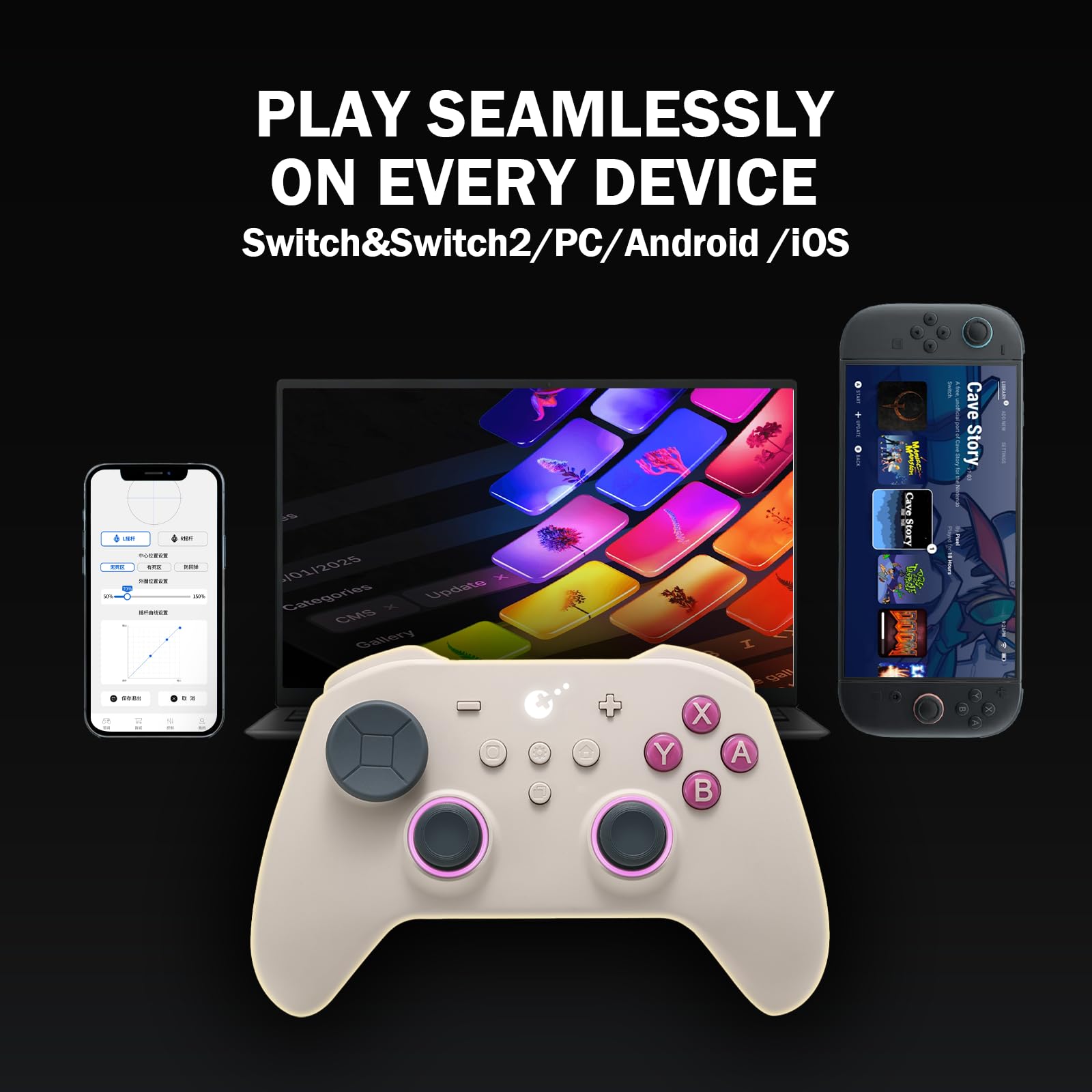 GuliKit TT Pro Wireless Game Controller Bluetooth Anti-Drift 720° TMR Joysticks for Switch PC Android iOS Black