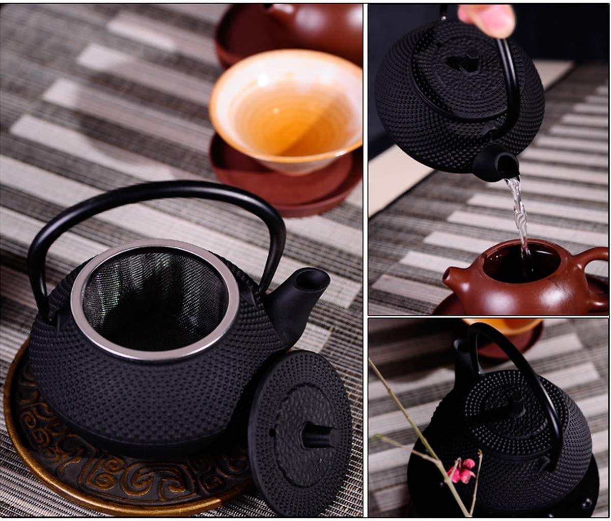 tetsubin Cast iron tea kettle japanese workshop teapot hobnail pattern with Stainless Steel Infuser?10.14oz Black?