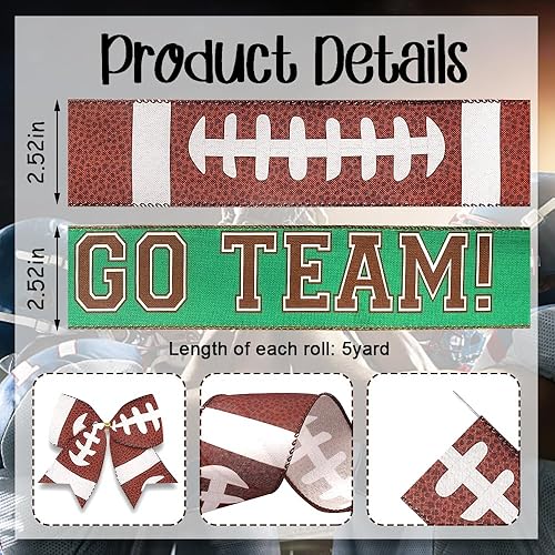 Vista 2 de ABTOLS 2 rollos de cintas de fútbol de 10 yardas de 2.5 pulgadas, cinta de arpillera con borde de alambre para decoración de granja, regalo de Go