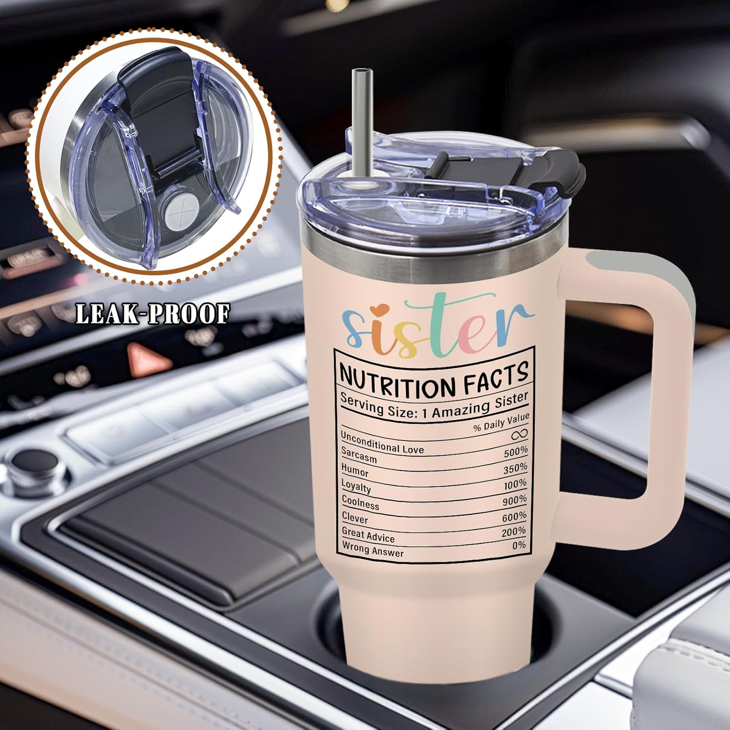 DUUV Sister Birthday Gifts, Sisters Gifts from Sister Tumbler 40 Oz, Christmas Thanksgiving Birthday Gift for Soul Sisters BFF Bestie Friends, 40 Oz Tumbler with Handle Lid and Straw, 1PCS - Image 6