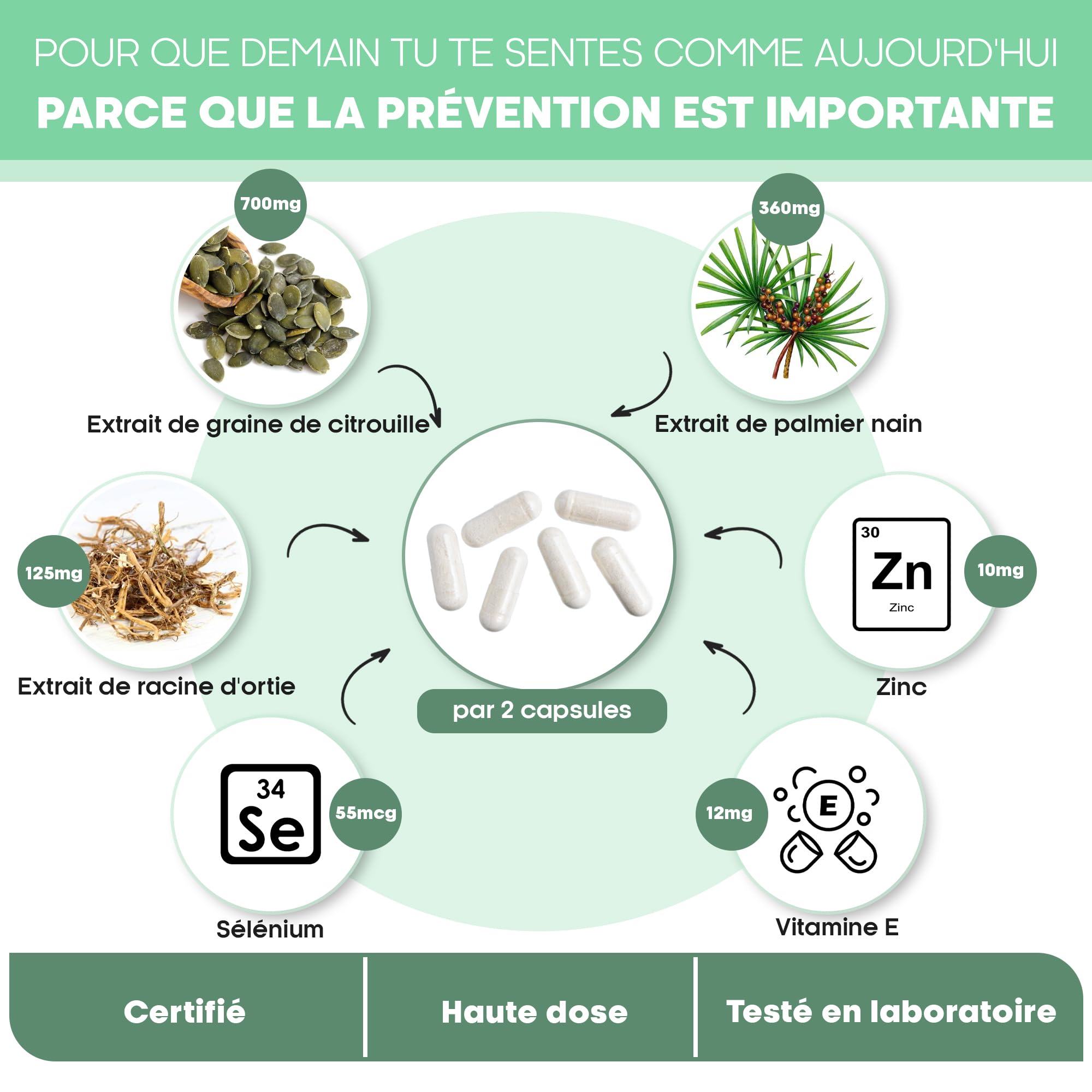 Prosta Plus Complexe – 180 gélules de prostate hautement dosées – Formule unique à base de graines de citrouille, d'extrait de palmier nain, de racine d'ortie avec zinc, vitamine E et sélénium