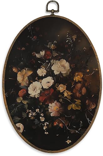 XBBMGG Decoración de pared floral vintage oscura, decoración ovalada para colgar en la pared, diseño floral de granja botánica para decoración de