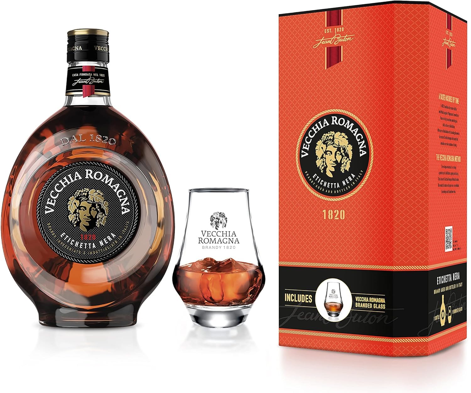 Vecchia Romagna Etichetta Nera Giftpack mit Glas 70cl - Geschenkset - Italienischer Weinbrand, mit ausgeprägtem und elegantem Geschmack