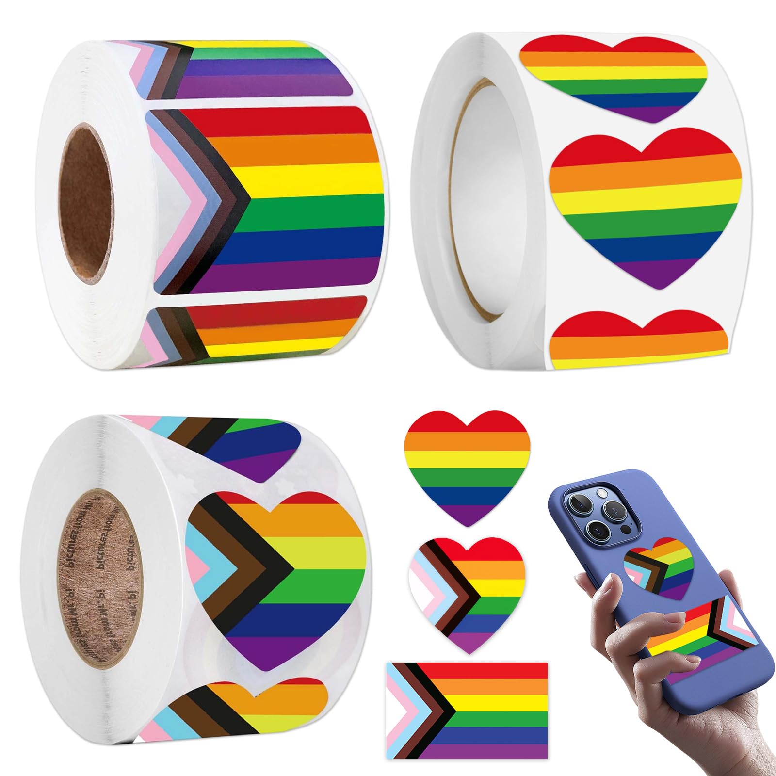 Adesivi Arcobaleno Pride 1500 Pezzi Sticker Cuori e Bandiere 3 Dimensioni Colorati per Auto Laptop Bottiglie Eventi Decorazioni LGBTQ+ per Feste Scuola Viaggi Regalo