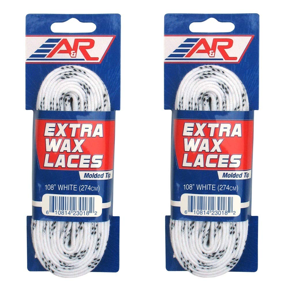 A&R Sports 2 Pair Pack Extra Wax Molded-Tip Hockey Skate Laces (White, 108