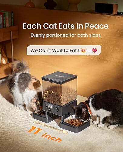 Miniatura 2 de oneisall Comedero automático para gatos para 2 gatos, 20 tazas/5 L, dispensador automático de comida para gatos para mascotas pequeñas en Negro