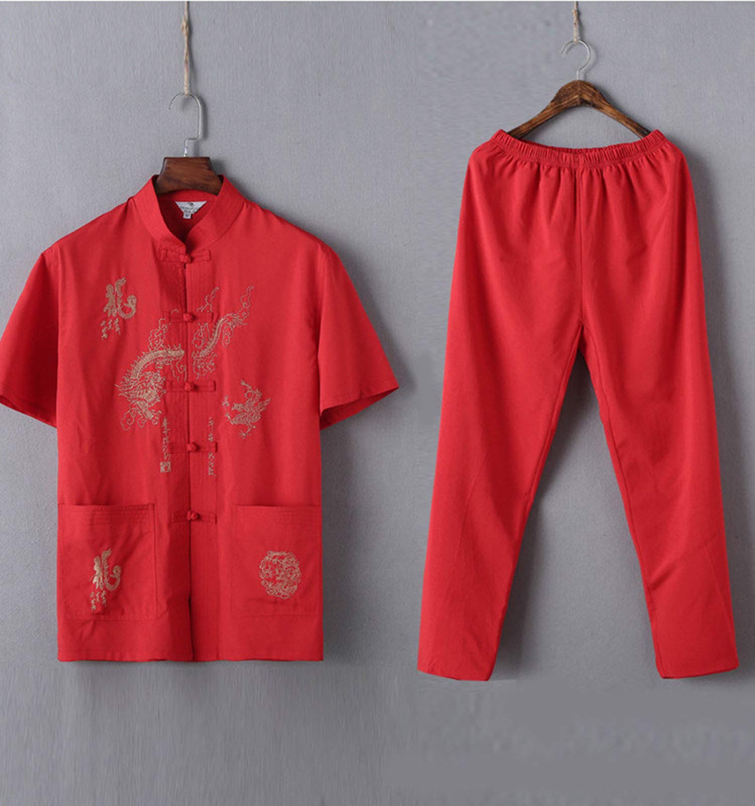 Chinois Vêtements Costume Tang - Traditionnel China Ancient Costume Arts Martiaux Tangzhuang Kung Fu Manche Longue/Manche Courte Veste Suits Chemise Outfit Uniforme pour Hommes
