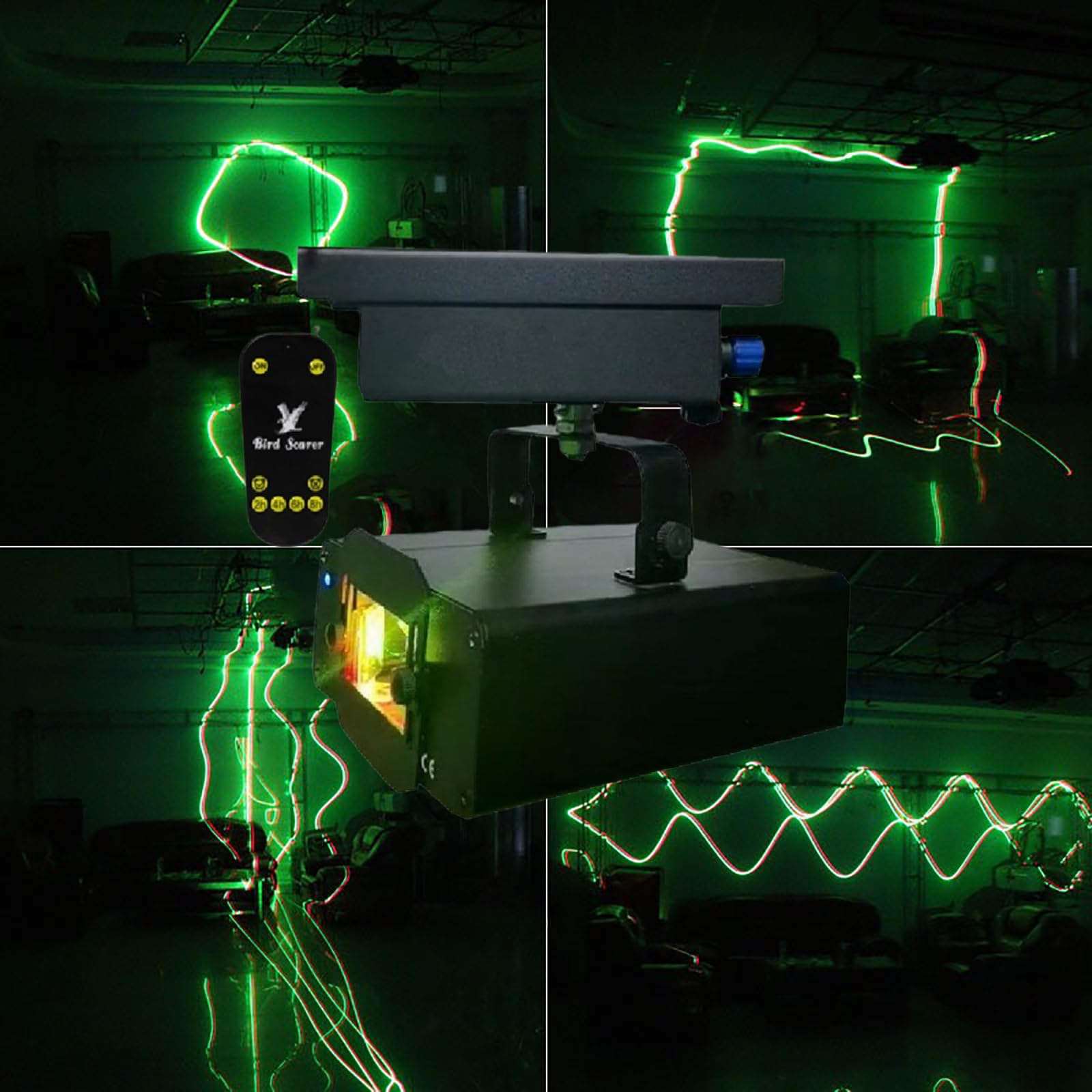 Zewnętrzny laserowy odstraszacz ptaków, obrót o 120°, laserowy odstraszacz ptaków, wodoodporne urządzenia do odstraszania ptaków, z pilotem zdalnego sterowania z timerem częstotliwości radiowej, do