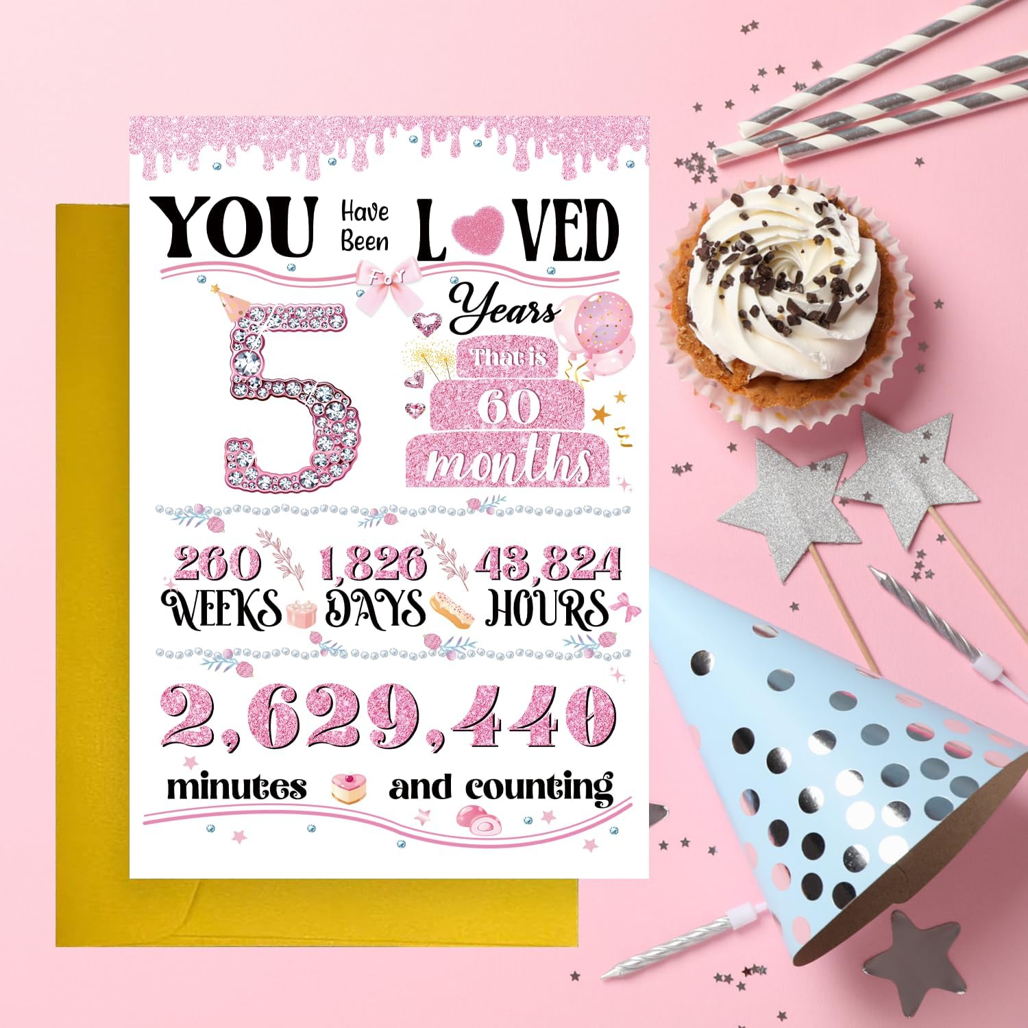 Cute 5th Birthday Card Gift for Girls Kids Child, Ideal 5 Years Old Birthday Card for Daughter Granddaughter Niece Sister Her, Best Happy Five Years Old Gift from Dad Mom Grandma Grandpa - Image 3