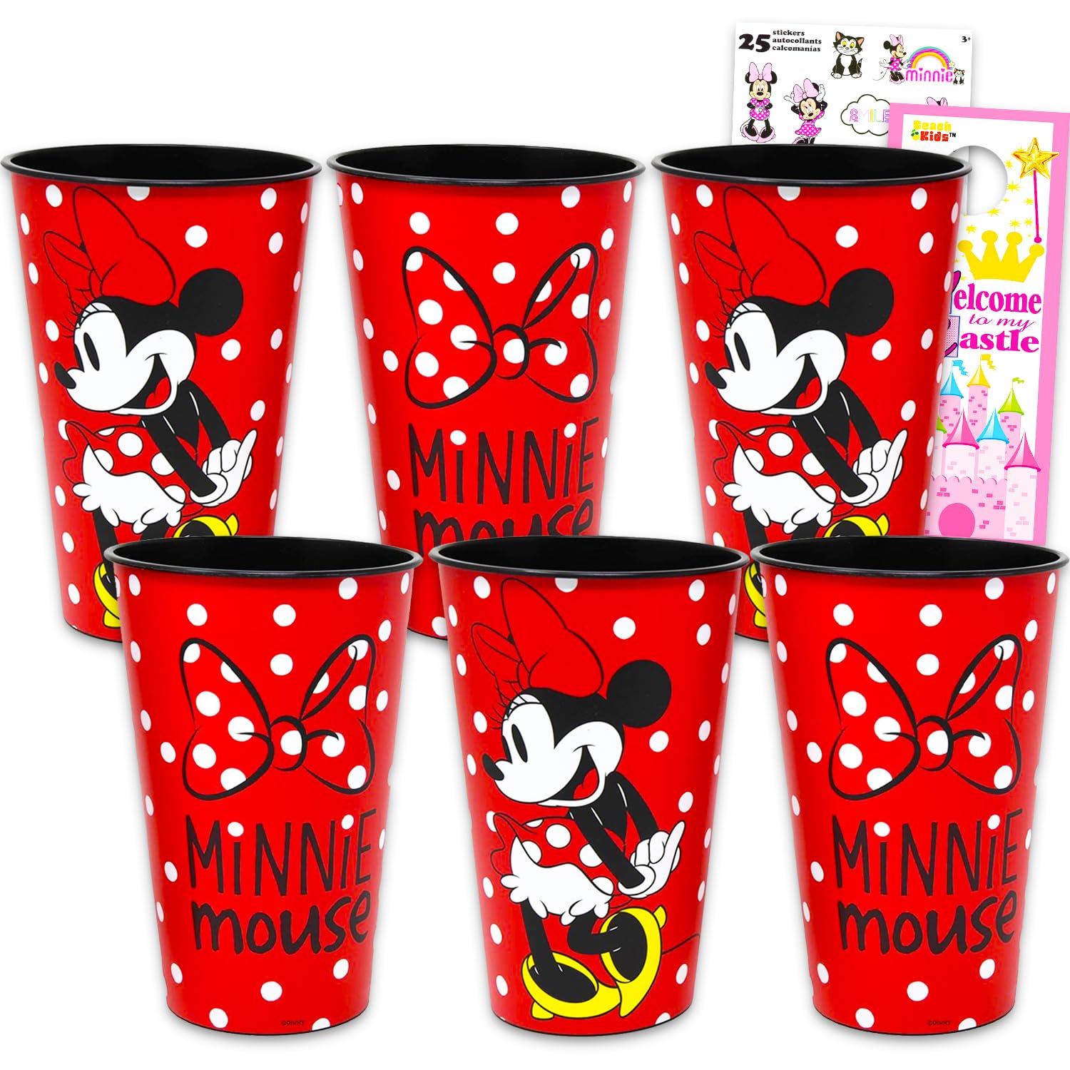 Gobelets réutilisables en vrac Disney Minnie Mouse de 710 ml incassables avec autocollants