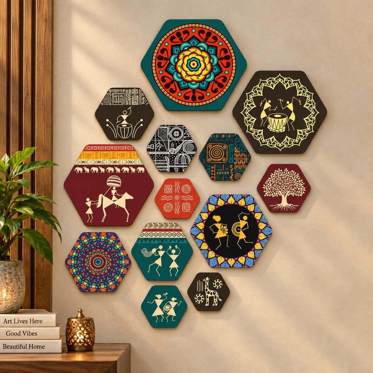 Artvibes Mandala Pattern Hexagon Shape MDF Wooden Wall Decor -1 Artvibes Mandala Pattern Hexagon Shape MDF Wooden Wall Decor -1