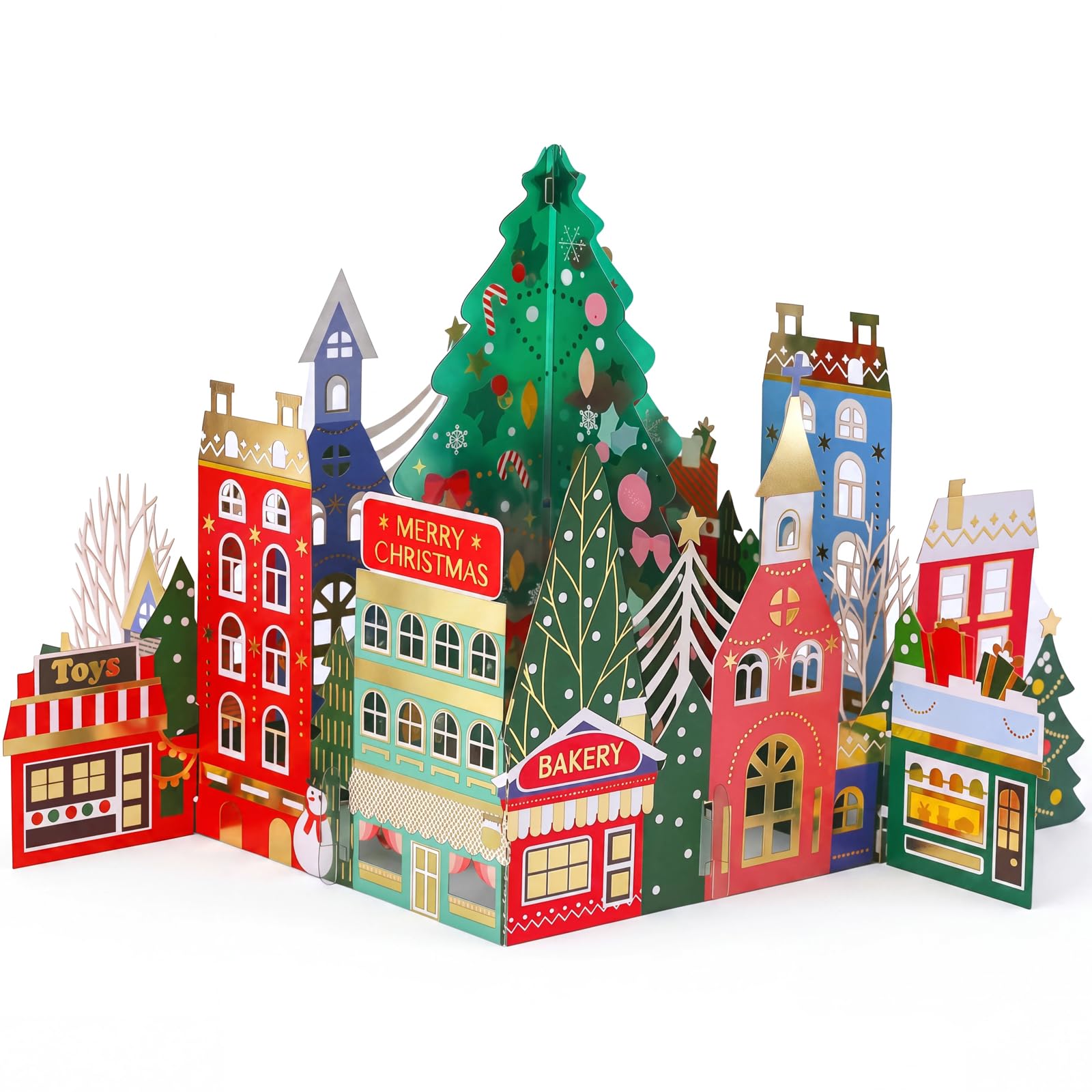 3D Christmas Card,Christmas Town Pop Up Card with Envelopes 2pcs