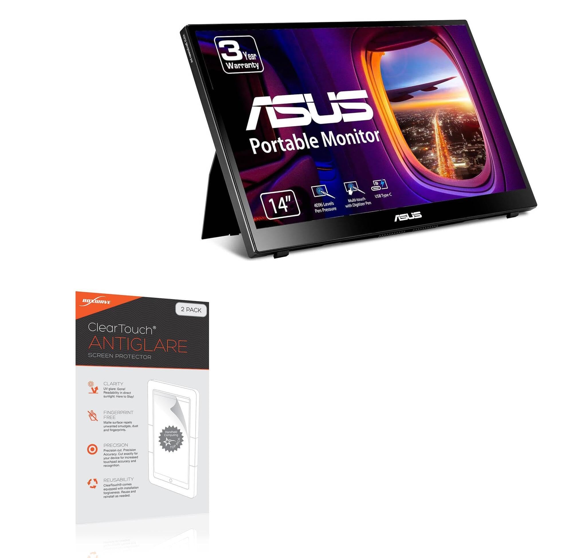 BoxWave Screen Protector Compatible with ASUS ZenScreen Ink Portable Touchscreen Monitor (MB14AHD) (14 in) - ClearTouch Anti-Glare (2-Pack), Anti-Fingerprint Matte Film Skin