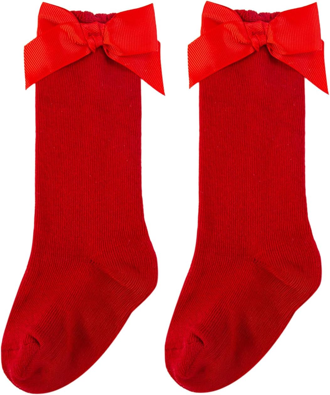 Baby Girl Knee High Socks with Bows Soft Cotton Ruffle Long Stockings Smooth Sole Infant Toddler Uniform