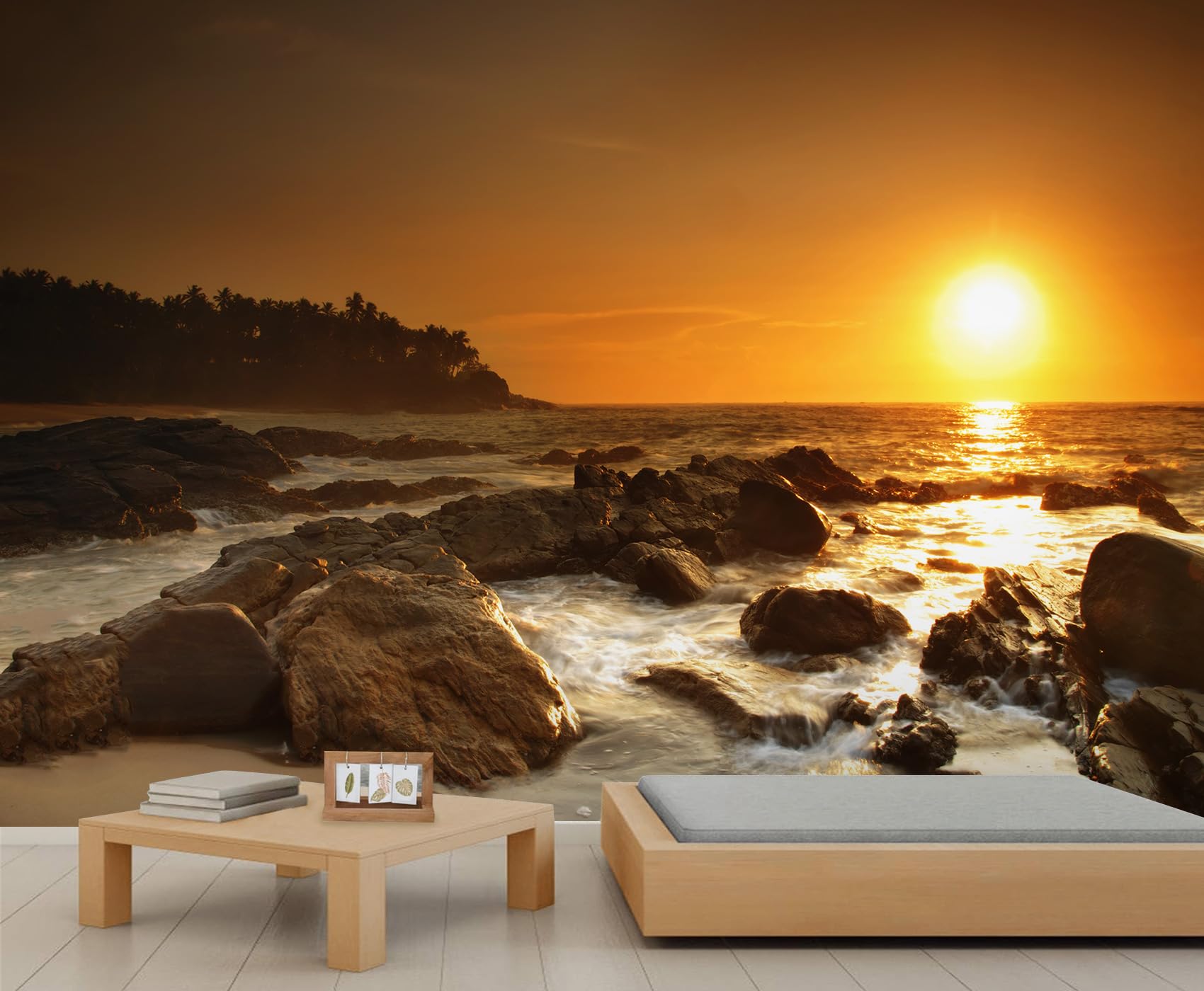 Papier peint plage coucher de soleil récif 200x140 cm pour chambre et bureau