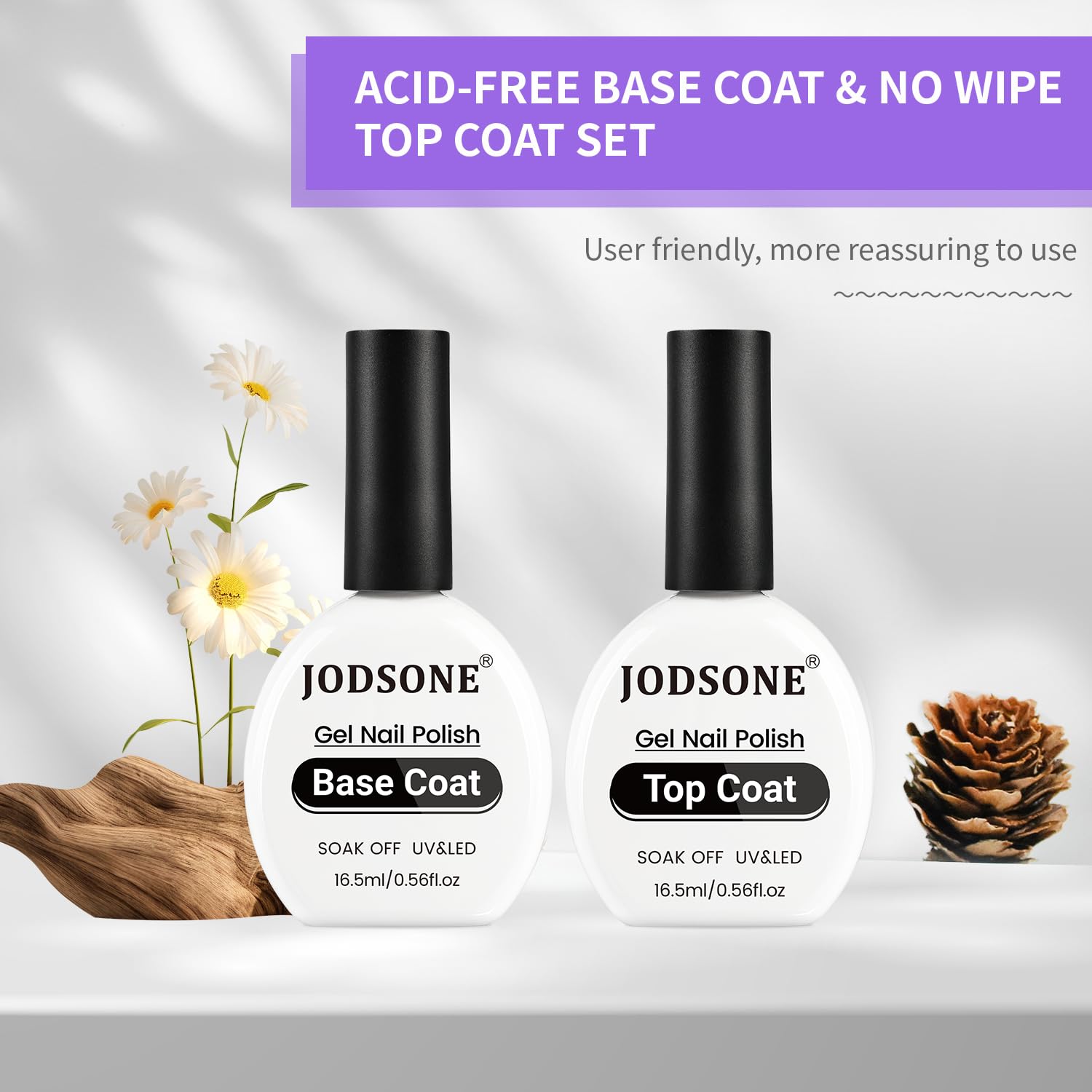 JODSONE 2Pcs 16.5ml Top Coat Base Coat Gel Polish Set No Wipe Clear Long Lasting Need U V Lamp Cured at Home DIY Nail Salon Girl Gift - Image 3