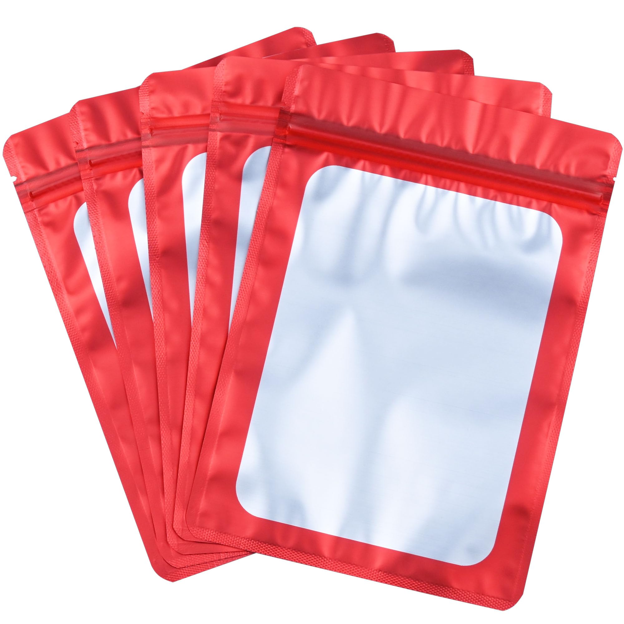 Millefiore Resealable Mylar Pouch Bag Great for Office Home Party Favor Food Storage (100PCS, Red Color, 2.4 x 4 inch)
