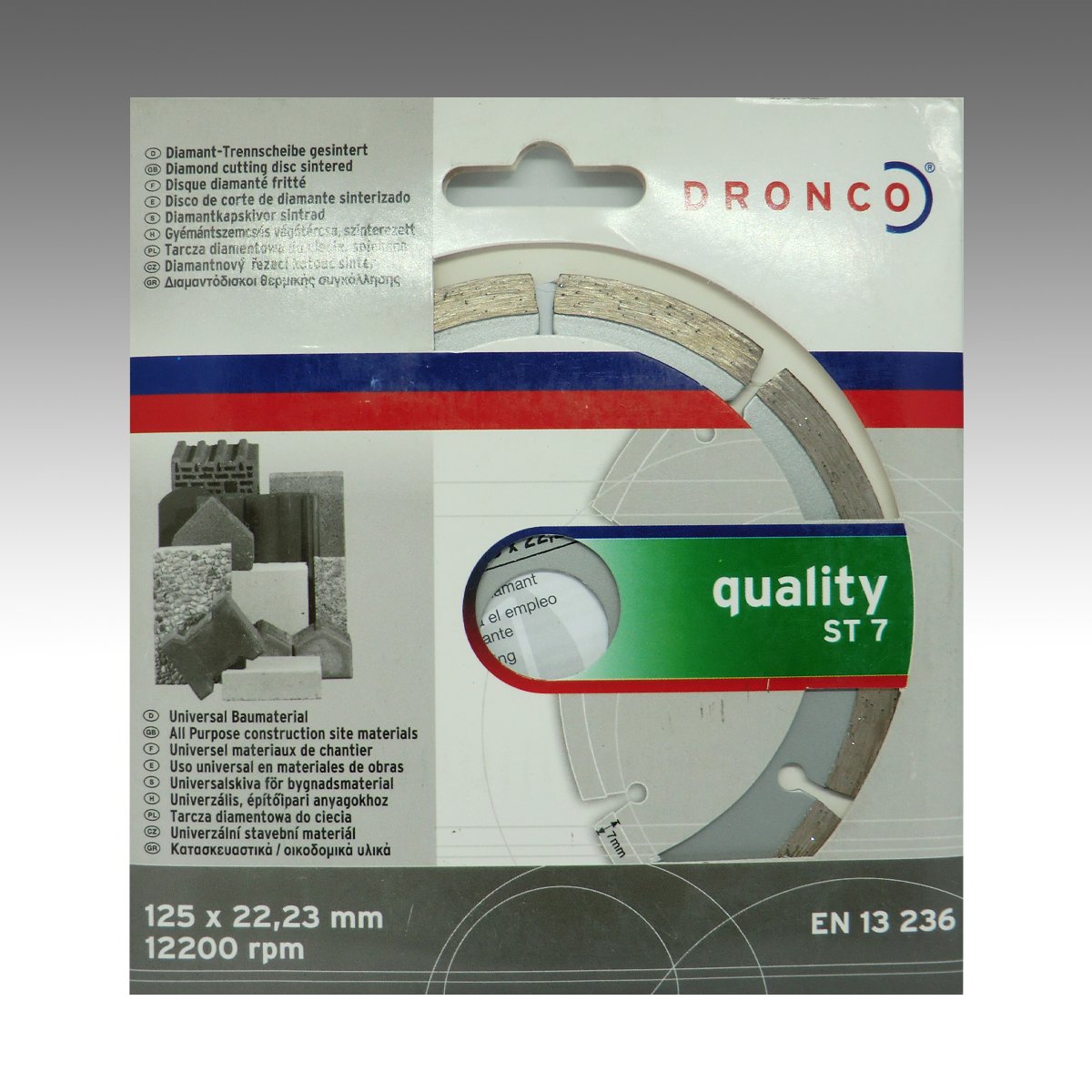 Osborn Dronco 4120485100 Quality ST-7 Universal Diamond Cutting Disc, 9 Segment, C3 Shape, 12200 rpm Speed, 125 mm Diameter, 2 mm Thickness, 22.23 mm Hole Diameter