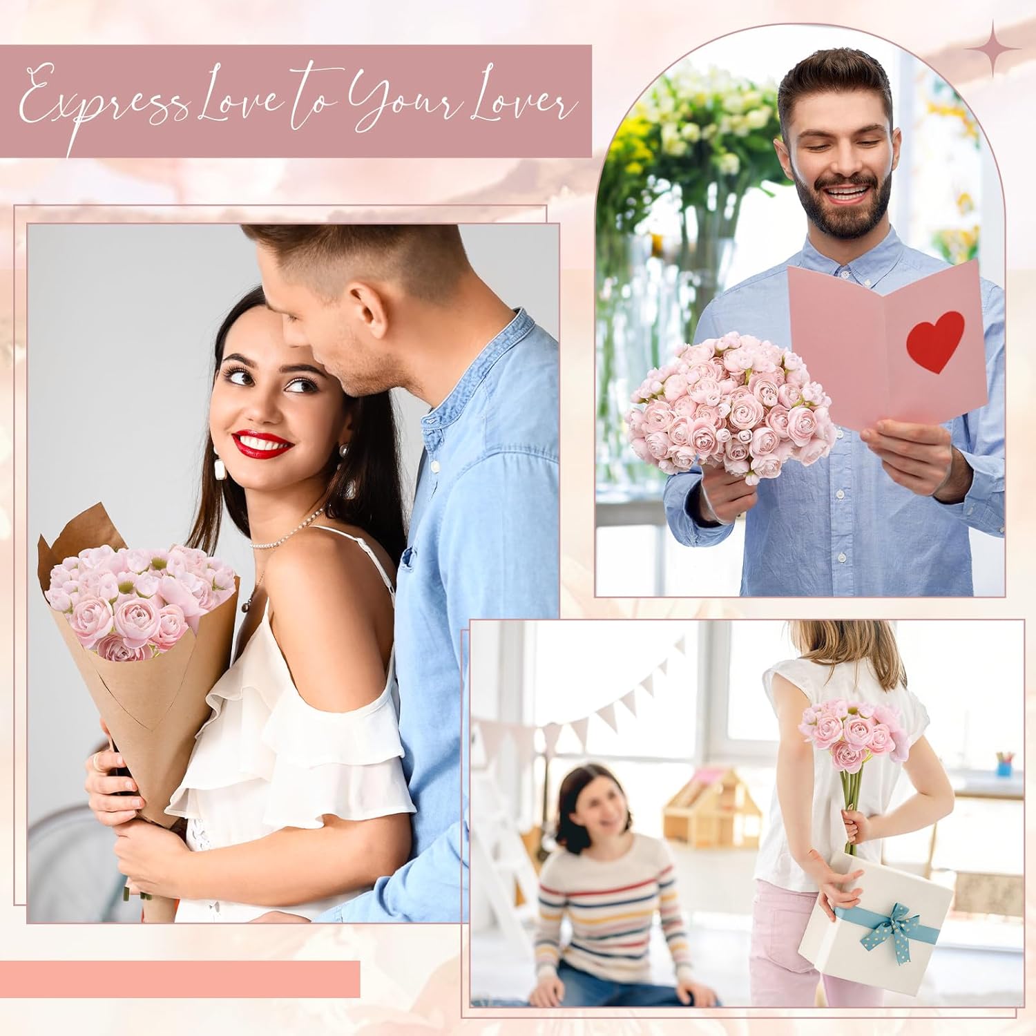 Giegxin 48 Pcs Ranunculus Artificial Flower,Real Touch Peonies Artificial Flower Silk Faux DIY Bouquet for Wedding Bridal Shower Valentine Centerpieces Arrangements Home Decorations (Pink) - Image 6