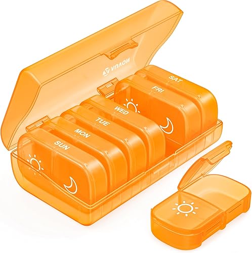 Miniatura 9 de AUVON Pastillero semanal XL 2 veces al día, pastillero AM PM 7 días con diseño de apertura grande de un lado para un fácil llenado, pastillero de