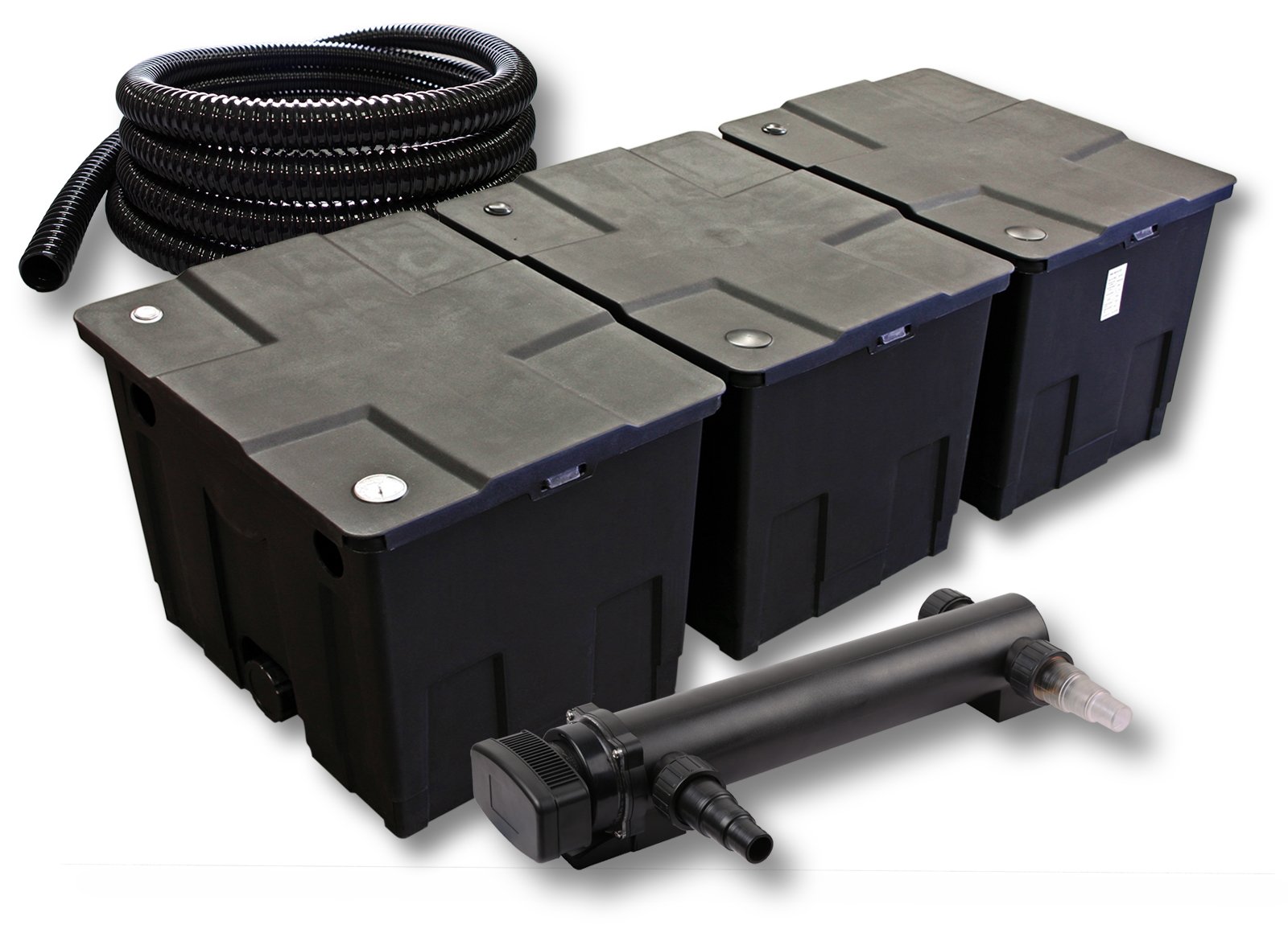 SunSun Komplettset: CBF-350C Teichfilter bis 90000 L Teichfilteranlage als Durchlauffilter, CUV-324 Teichklärer UVC Klärer mit 24W, 5m Teichschlauch 25 mm (1")