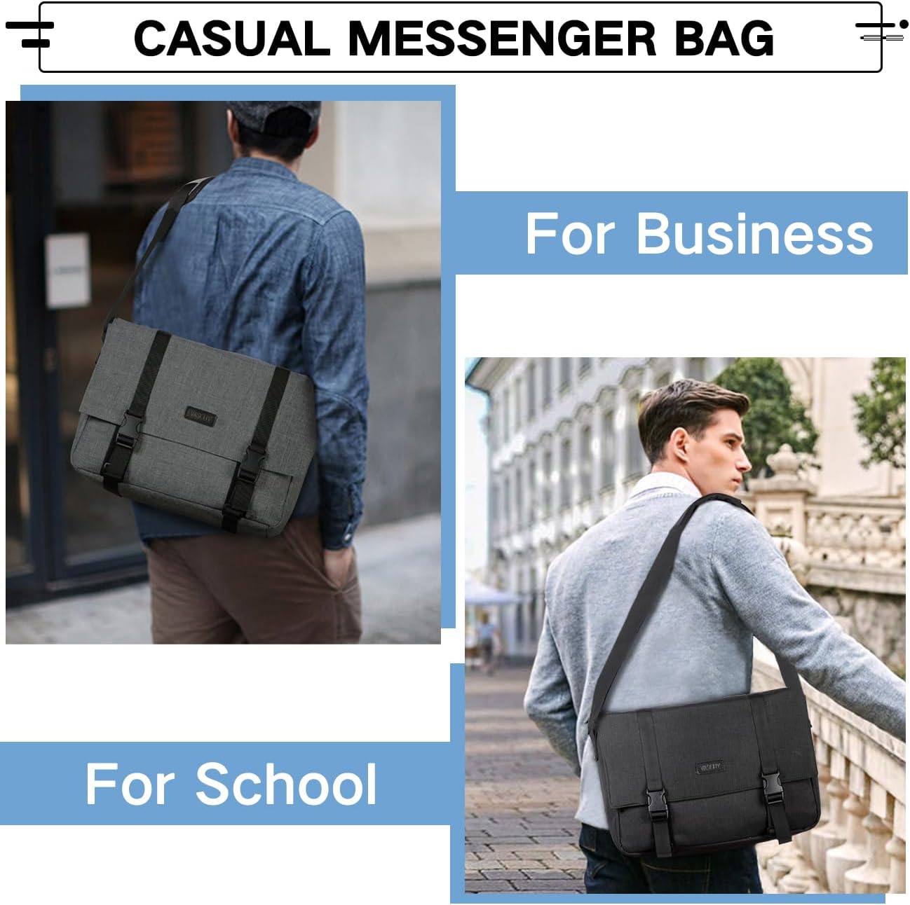 VASCHY Messenger Bag,Water Resistant Casual Lightweight Slim Crossbody Shoulder Bag for Men Women Work School for 14in Laptop - Image 7