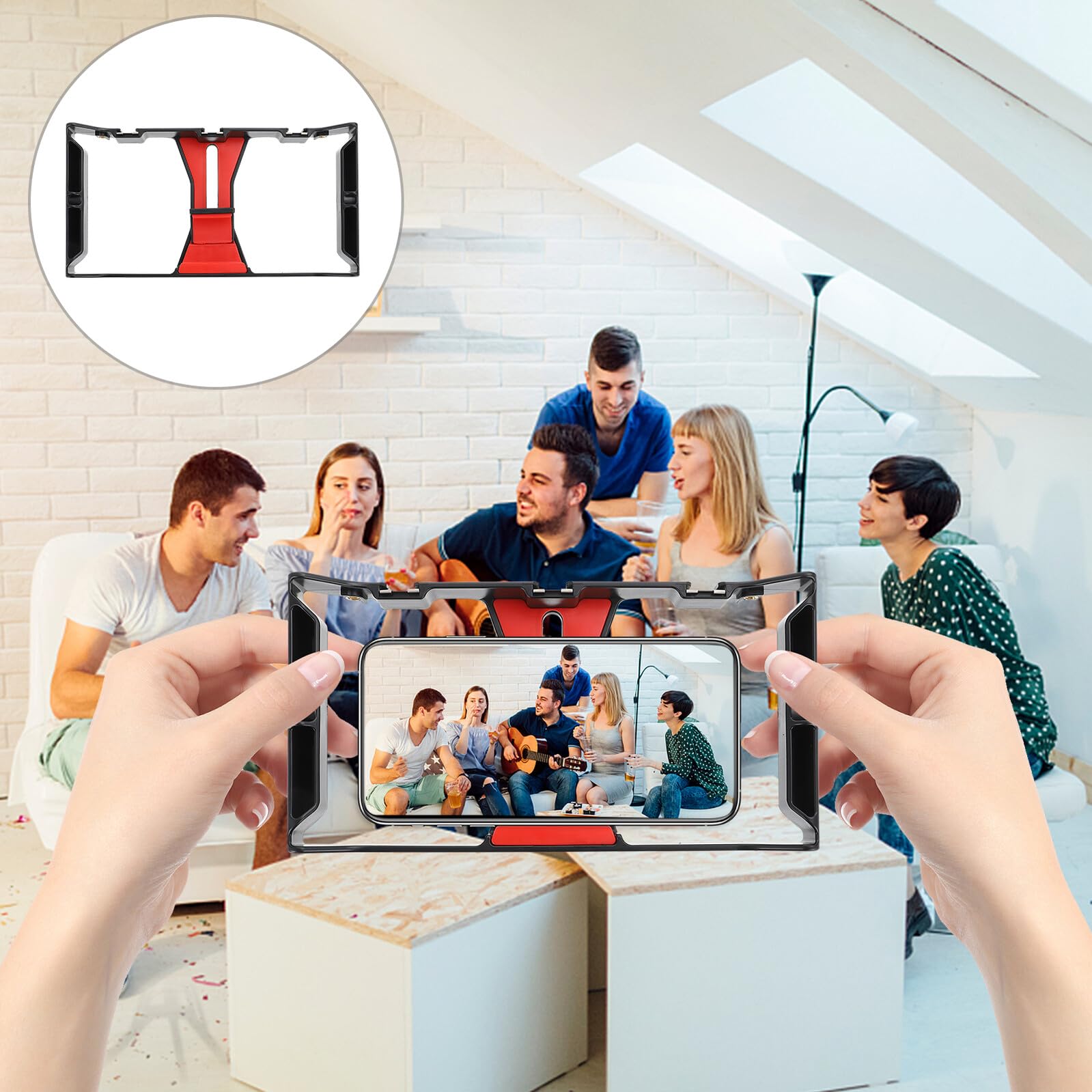 Stabilisateur Smartphone pour Téléphone Portable, Support Vidéo pour Téléphone en Abs Noir, Usage Horizontal et Vertical, Connectable Trépied, pour Vidéo