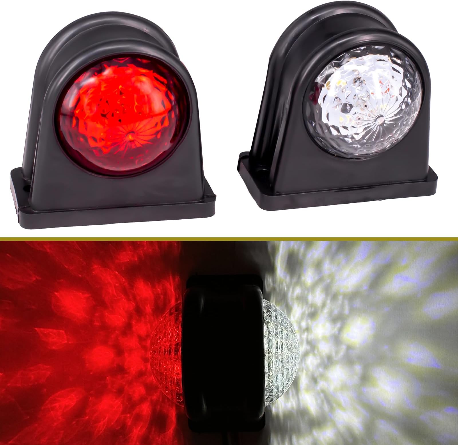 2X 8 LED Side Marker Lights 12/ 24V Trailer Side Lamp Double-Sided Warning White Red light for Truck RV Caravan