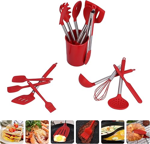 Miniatura 8 de Utensilios de cocina de silicona, juego de 15 utensilios de cocina, antiadherentes, resistentes al calor, herramientas de cocina de goma con cubo de