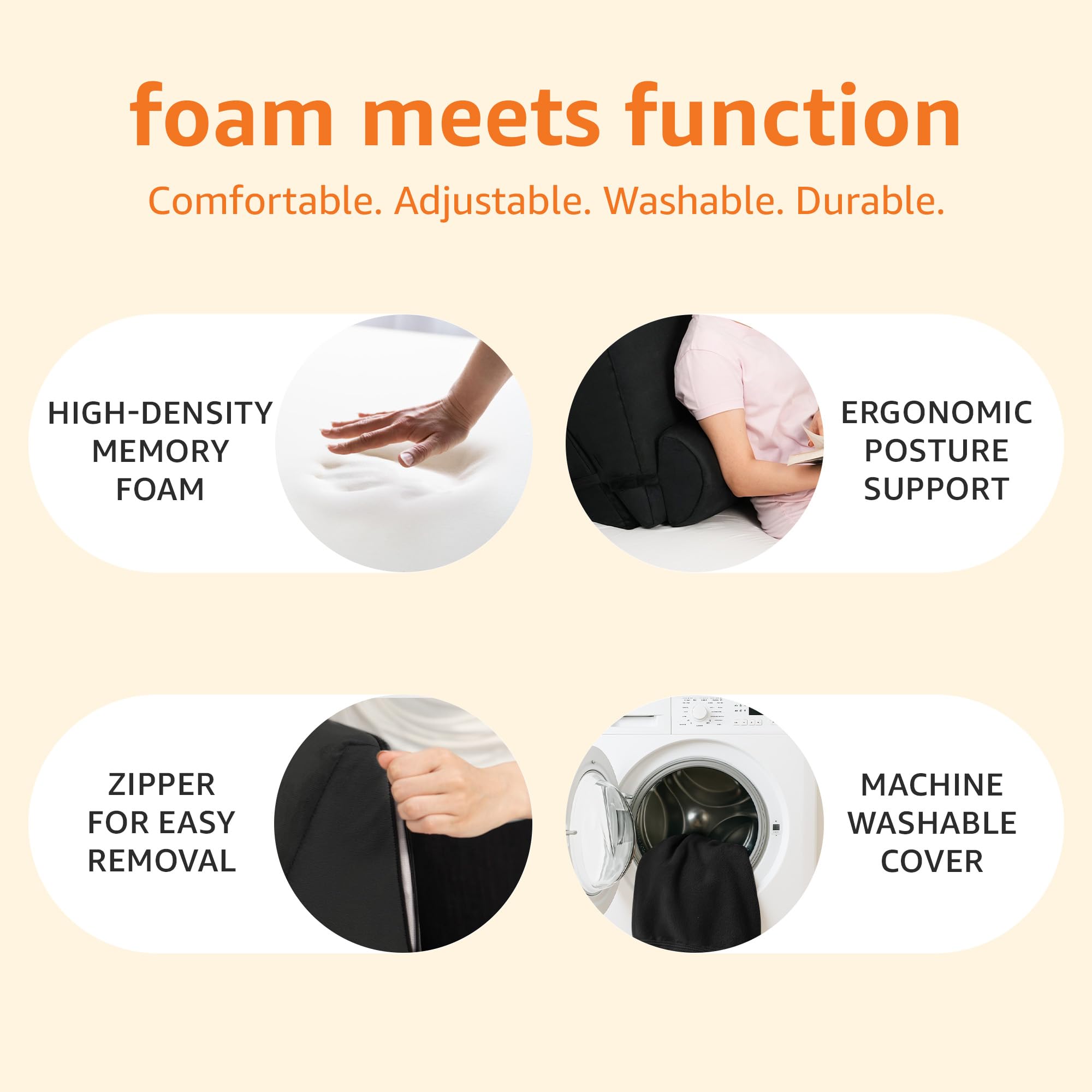 Amazon Basics Orthopedic Adjustable Wedge Pillow-Memory Foam with Head Rest-Back Support for Bed, Leg Elevation, Acid Reflux, GERD, Snoring |6 Months Warranty-Soft Washable Cover-Black,38 x 57 x 53 CM - Image 6 thumbnail