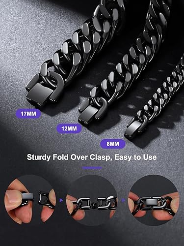 Miniatura 4 de Richsteel Pulsera de cadena de eslabones chapada en oro y negro para hombres de 81217mm de ancho, 7.48.29 pulgadas de longitud (envoltura de regalo)