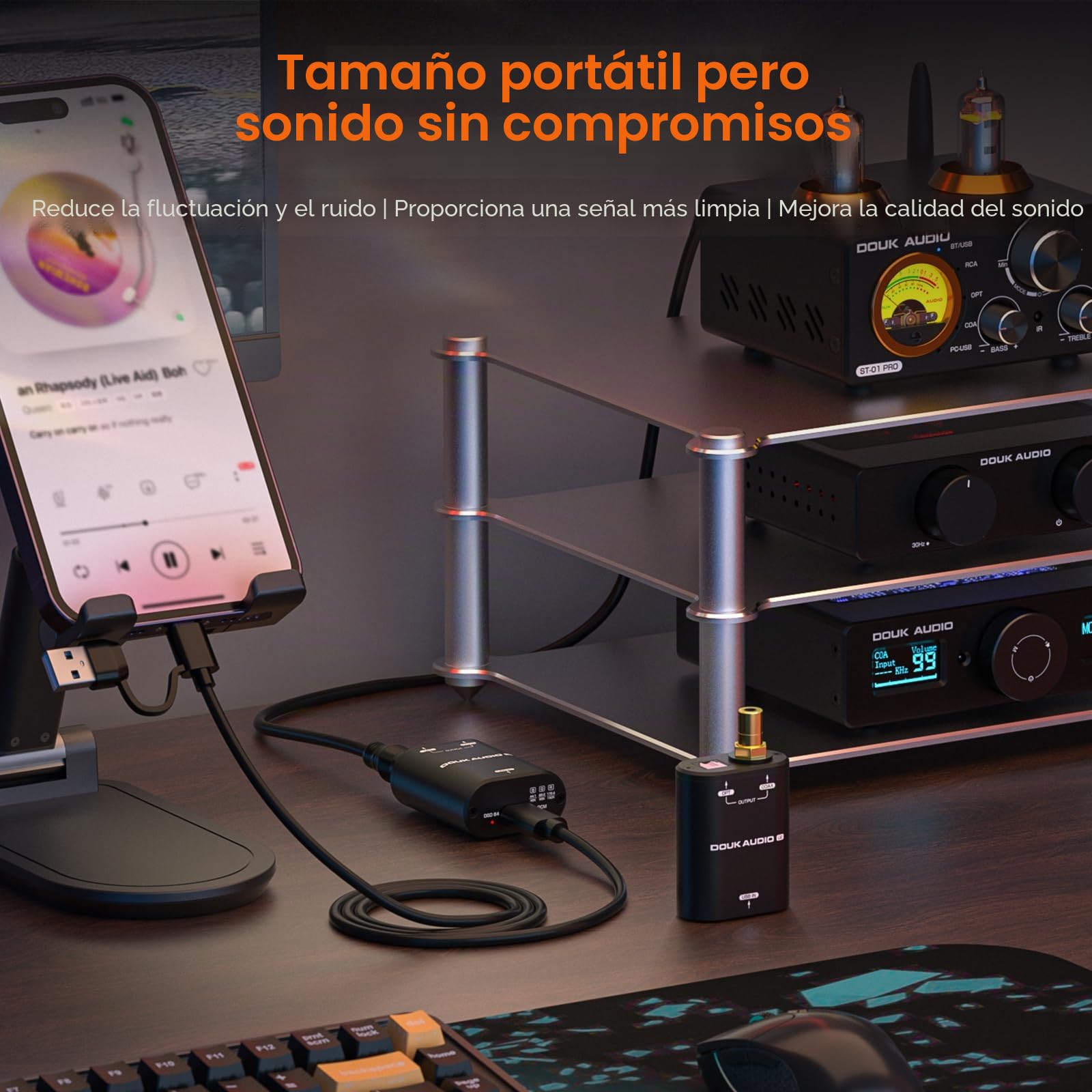 Douk Audio U2 - Convertidor USB XMOS XU208 Interfaz Digital TOSLINK Coaxial DOP SPDIF Adaptador DSD64 PCM192Khz (Negro)