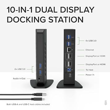 Plugable Dual DisplayPort & HDMI Docking Station - USB 3.0 & USB-C Laptop Dock for Dual Monitors, DisplayLink, Mac (Driver Required), ChromeOS & Windows, Gigabit Ethernet and Audio (UD-6950Z)