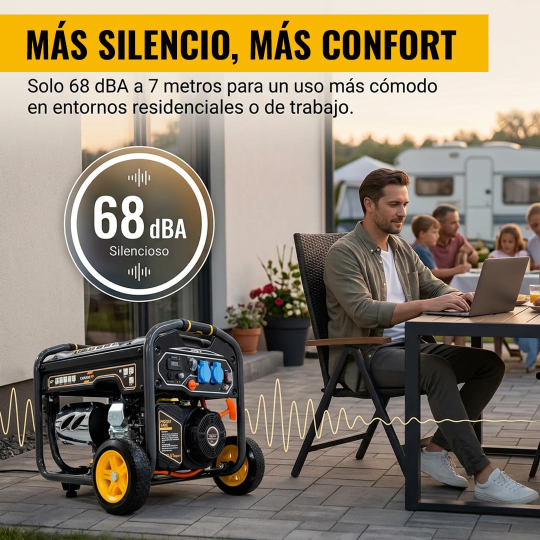 Kompak Generador Dual Fuel Monofásico 3,3 kW Gasolina y Gas LPG - Generador Eléctrico 230V Silencioso con AVR para Emergencias - Generador Portátil Alta Autonomía Uso Profesional