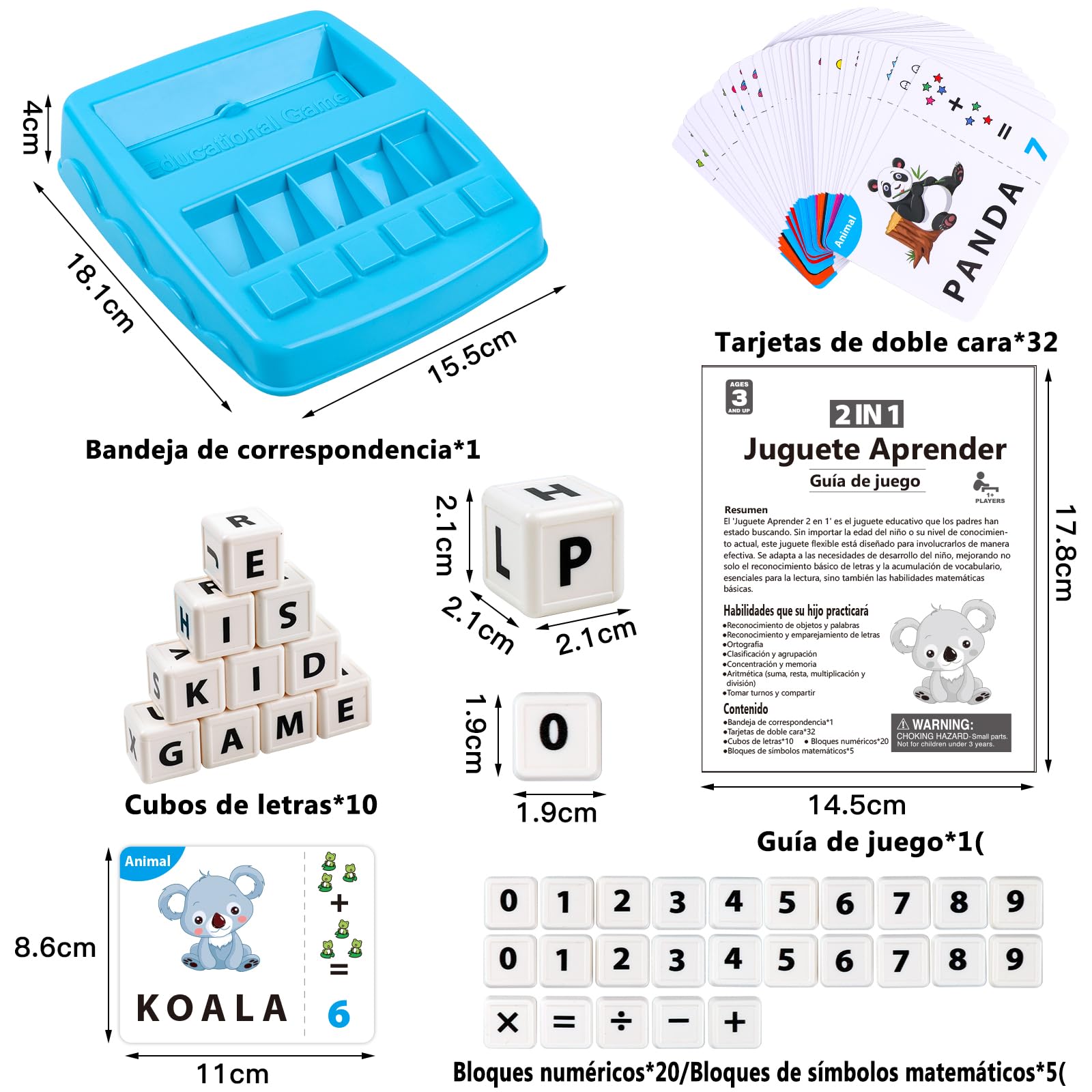 Juguete Aprender 2 en 1 de Juegos de Letras y Números para la Educación Temprana de los Niños Regalo Ideal para Niñas y Niños de 3+ Años（Español）, BK1831, Azul