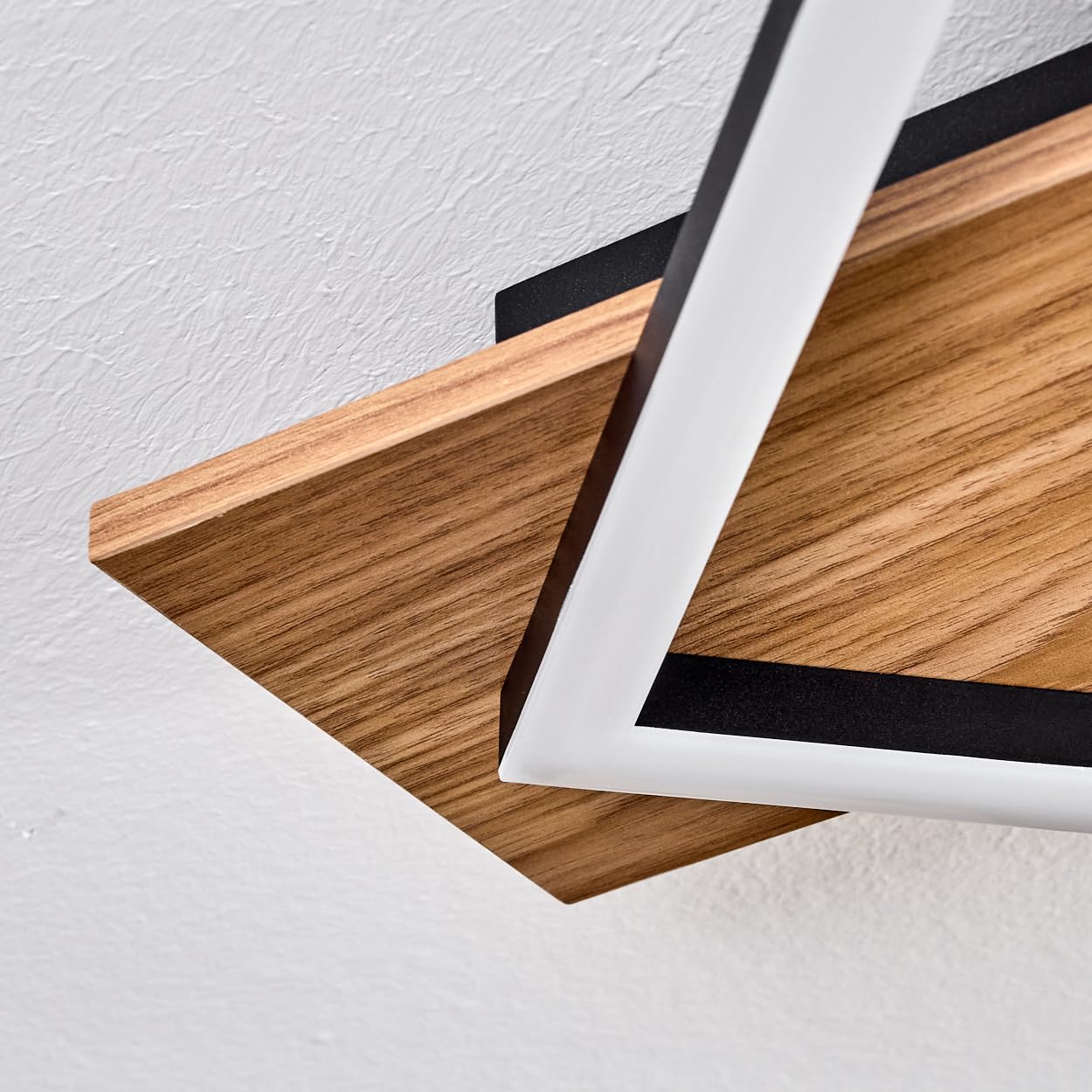 Plafonnier LED Cabanas HOFSTEIN, plafonnier en métal/plastique noir/aspect bois/blanc, luminaire au design moderne, 18 watts, 1850 lumens, salle à manger, salon, chambre à coucher, cuisine