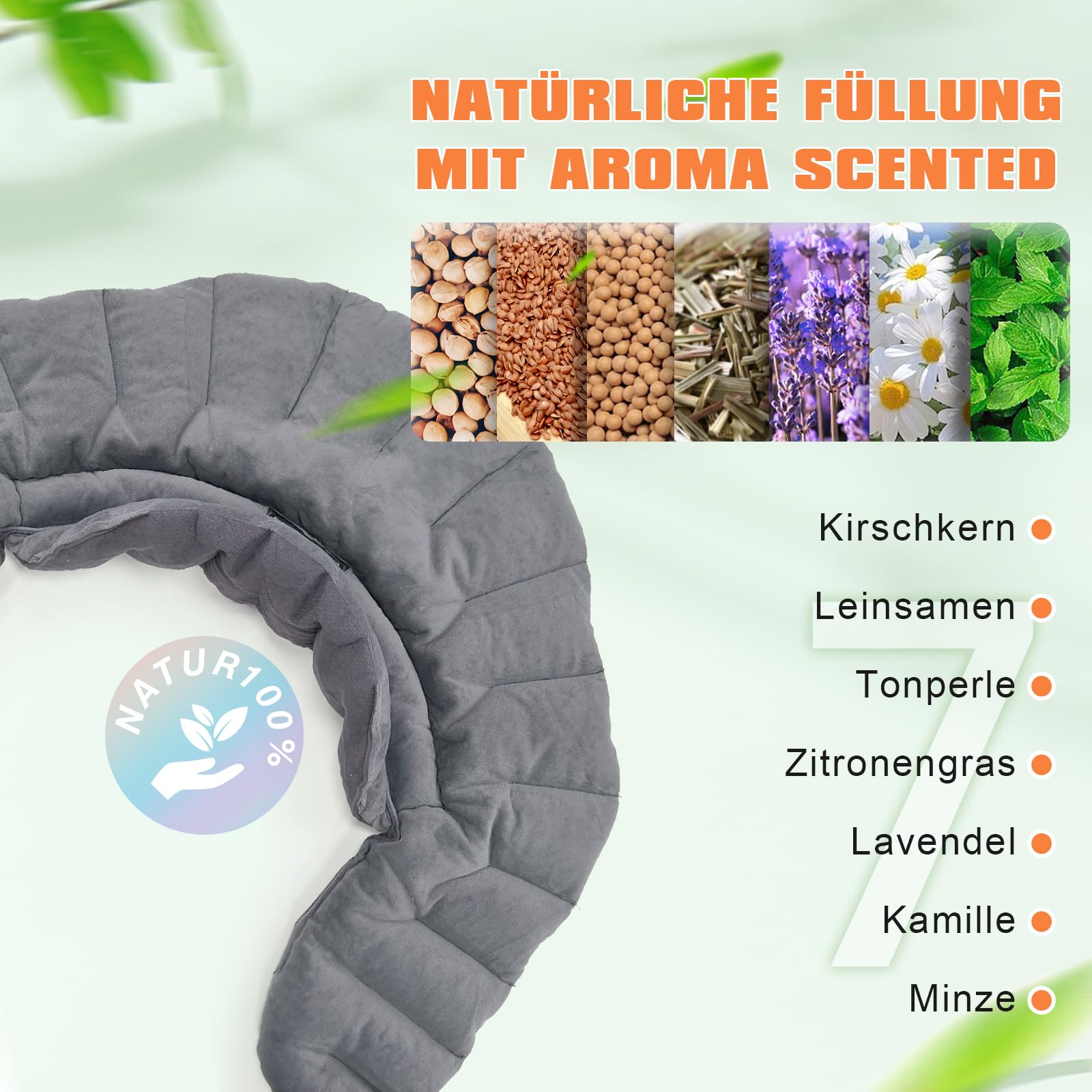 UNCN | Kirschkernkissen Mikrowelle Nacken Schulter Gross Wärmekissen Kabellos Nackenwärmer Gewicht Heizkissen Natur Körnerkissen | Mit Friedlichem Duft Baumwolle 1000g 45x26cm