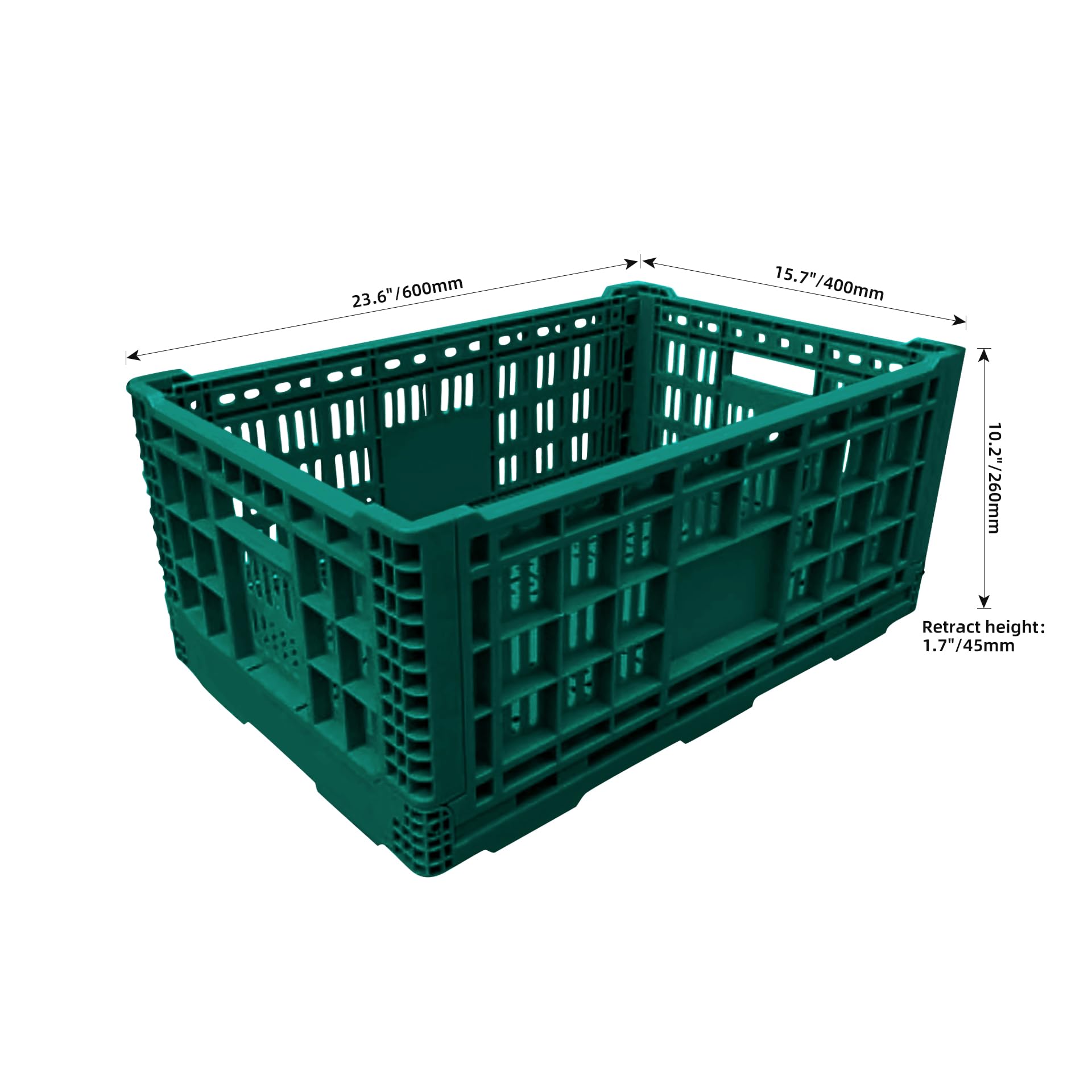 Robusta scatola portaoggetti pieghevole, 60 x 40 cm, contenitore industriale in plastica ventilata, impilabile, durevole, pieghevole, 17,8 cm di profondità x 40,9 cm di larghezza x 25,9 cm