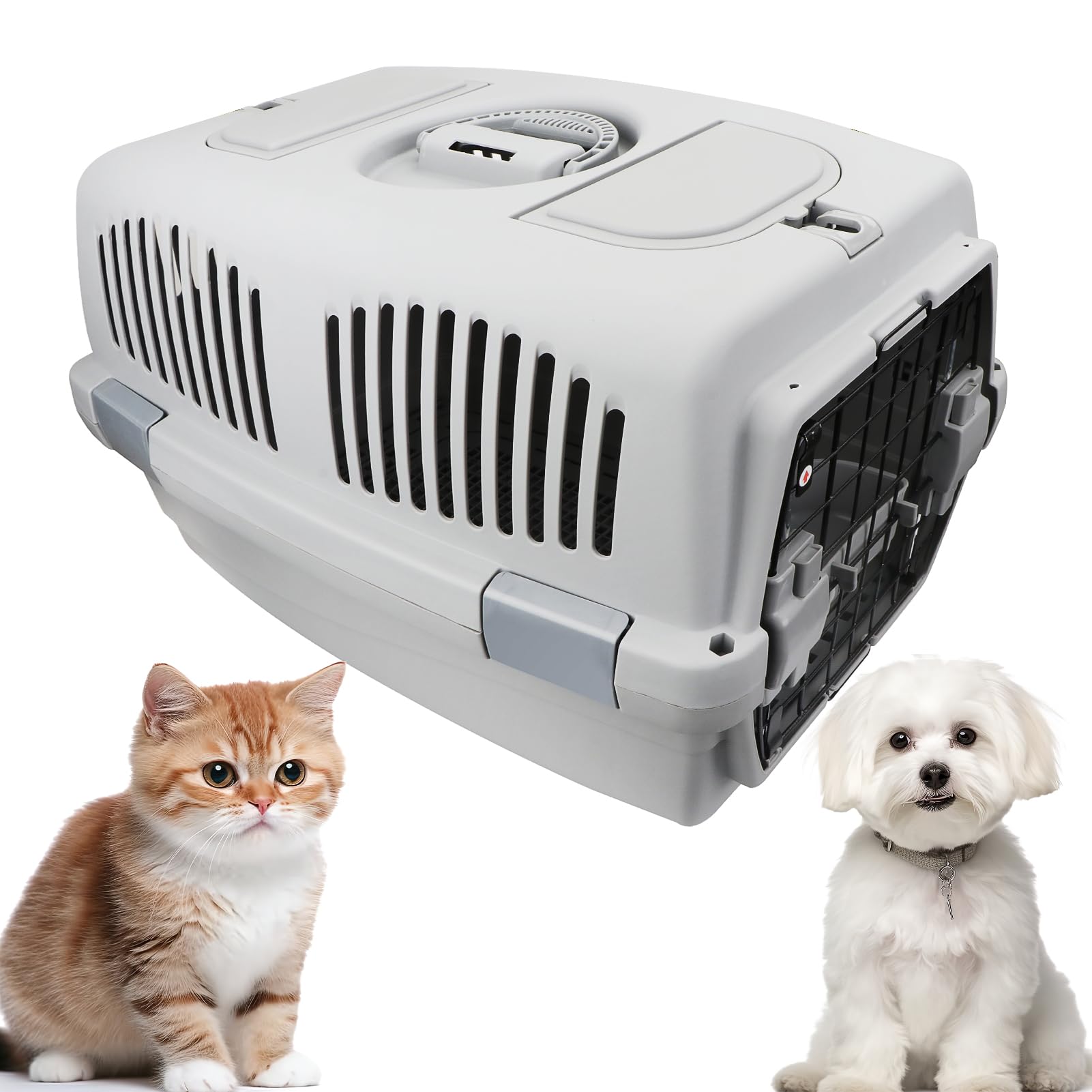 Large Plastic Transporter-Pet Carrier,Hard Sided Travel Kennel Crate, Airline Approved Cat Travel Cage,Lightweight and Safe to Carry for for Indoor Oudoor Car Small Cat Puppy Dog (C)