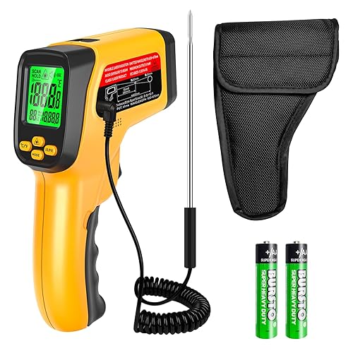 Miniatura 7 de Pistola de termómetro infrarrojo de -58°F a 1472°F con pantalla retroiluminada, pistola de temperatura de termómetro láser con emisividad ajustable