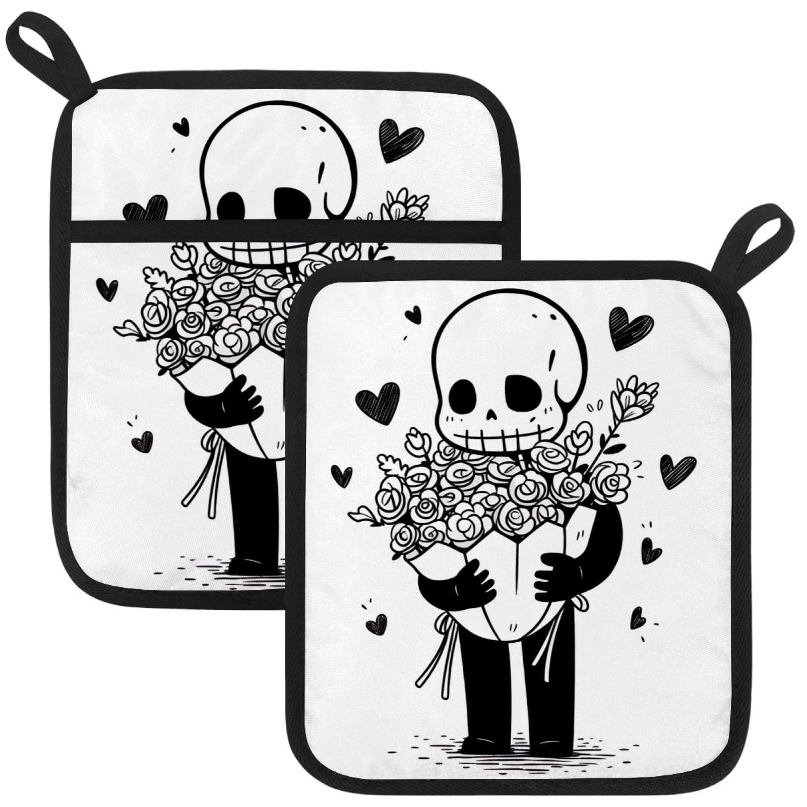 VAPOKF Skeleton Flower Heat Resistant Pot Holders, Thick Pot Holders Pad with Hanging Loop for Kitchen, Oven Cloth Pads for Kitchen Baking Microwave Oven
