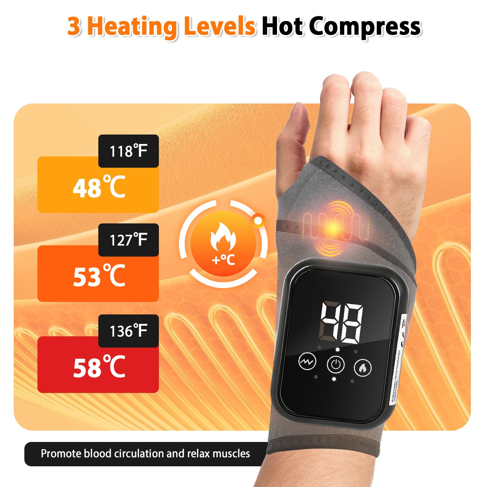 Handgelenk Massagegerät mit Rotlichttherapie, 3 Heizstufen & 3 Vibration | Wiederaufladbare, Kabelloses, Handmassagegerät, Linderung bei Karpaltunnelsyndrom, Arthritis, Grau, 2 Stück
