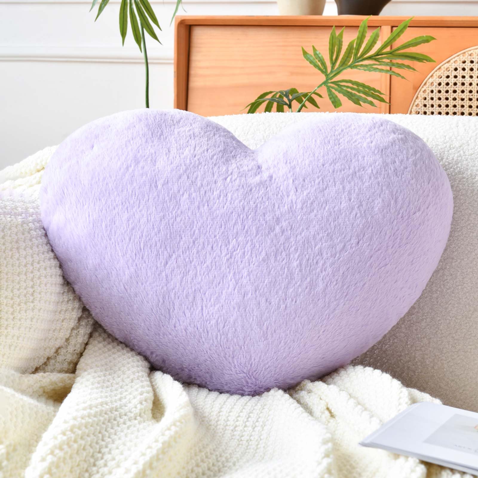 XVTRUHeart Pillow, Soft Heart Shaped Pillow, Cute Faux Rabbit Fur Room Decorative Throw Pillow, Lavender 19.6"x15.7" Heart Plush Cushion for Couch Bed Kid Girls Women Valentine's Day Gift