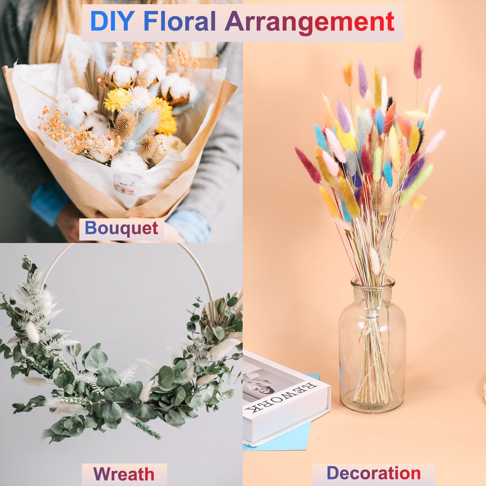 Lot Mariage, 19 Vases Avec Fleurs Séchées Queues De Lapin Multicolore - Décoration