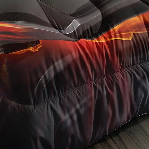 Miniatura 6 de BSNTHO Juego de edredón para niños y jóvenes, juego de ropa de cama deportiva para niños, jóvenes y adultos, edredón acolchado de llama negra para