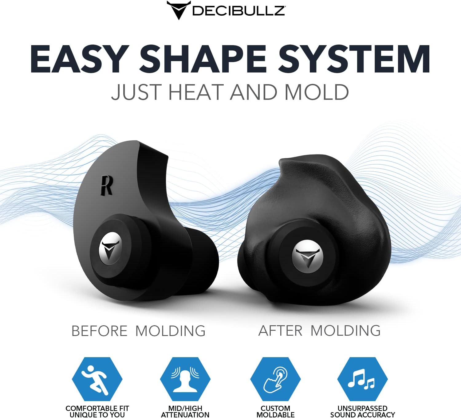 Decibullz Professional Moldable Earplugs, Noise Cancelling Earplugs, Concert Ear Plugs, Perfect for Musicians, Recording Artists, DJ's, and Festivals