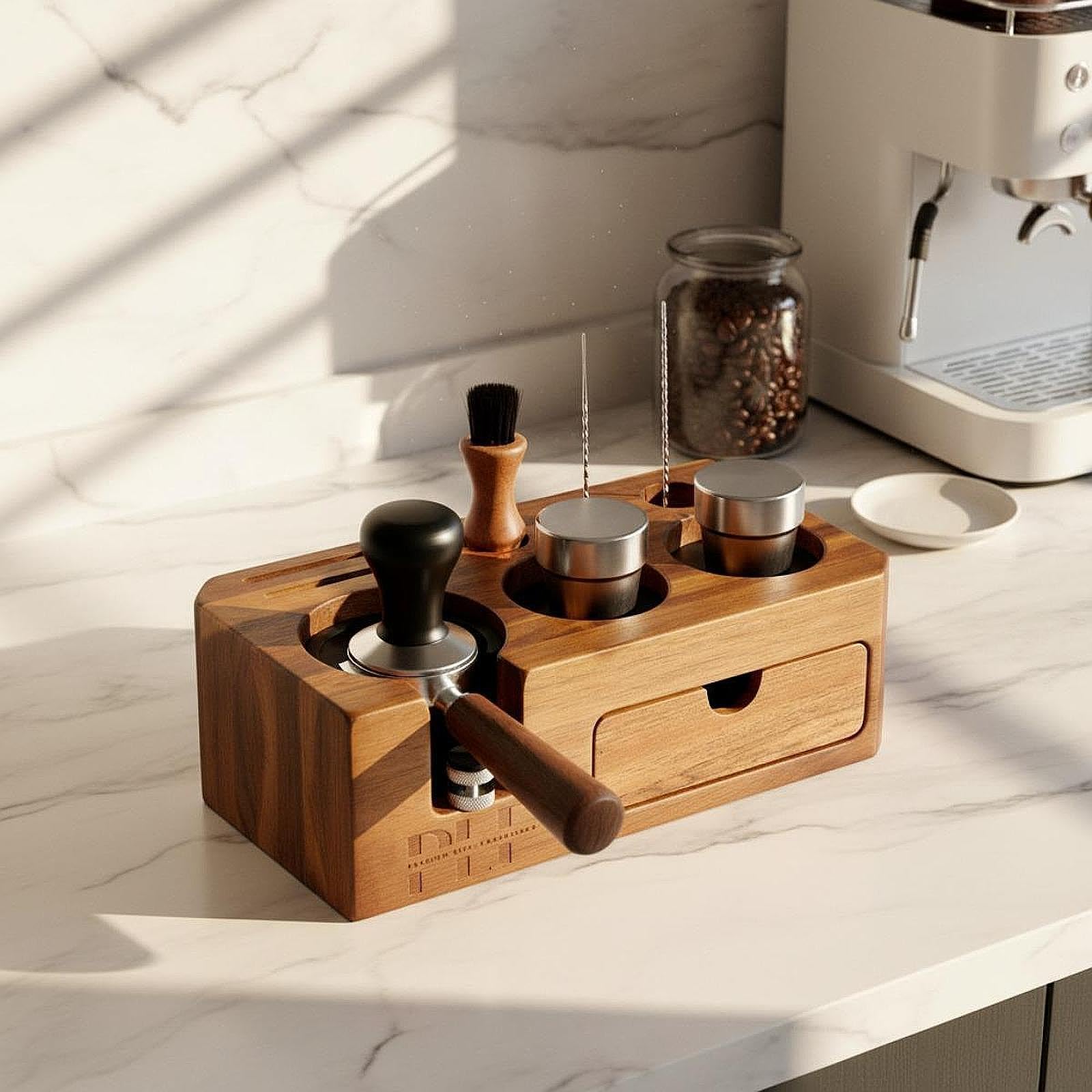 Soporte para Prensador de Café, Alfombrilla de Madera para Prensar, Ideal para Cafeterías Y Cafés.